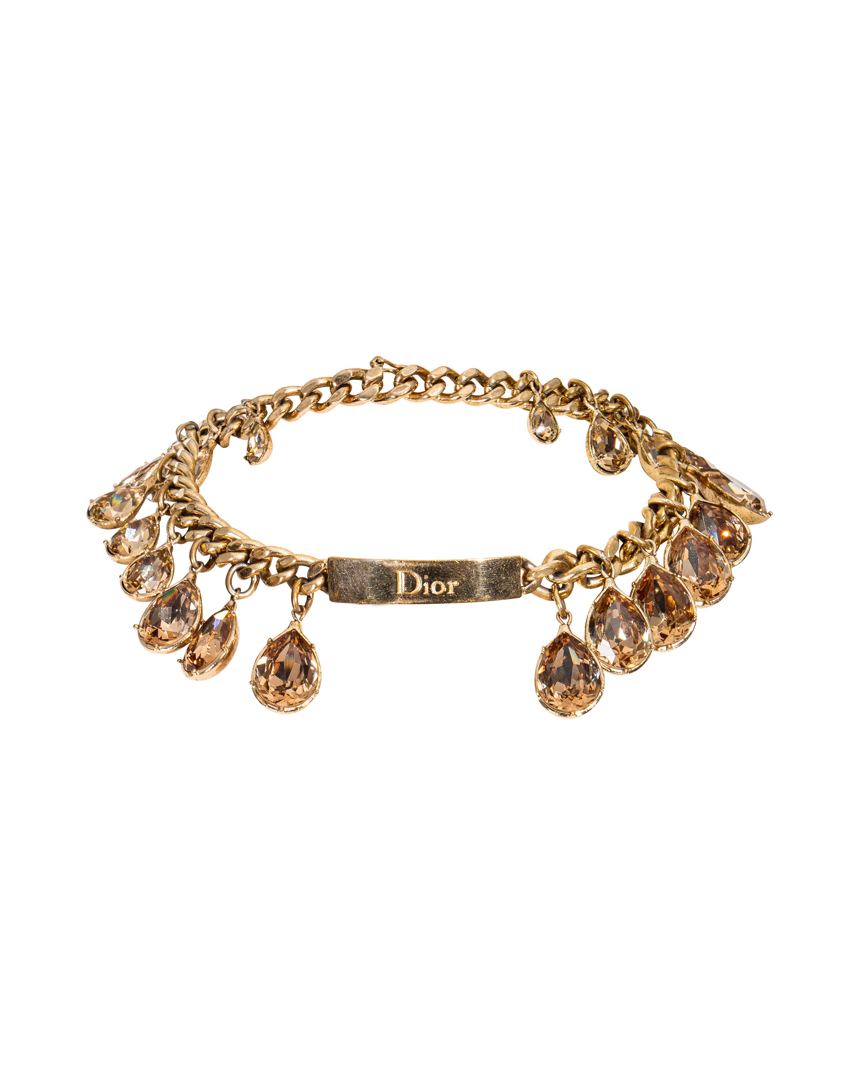 A W 2004 Gold Crystal Embellished ID Choker Necklace