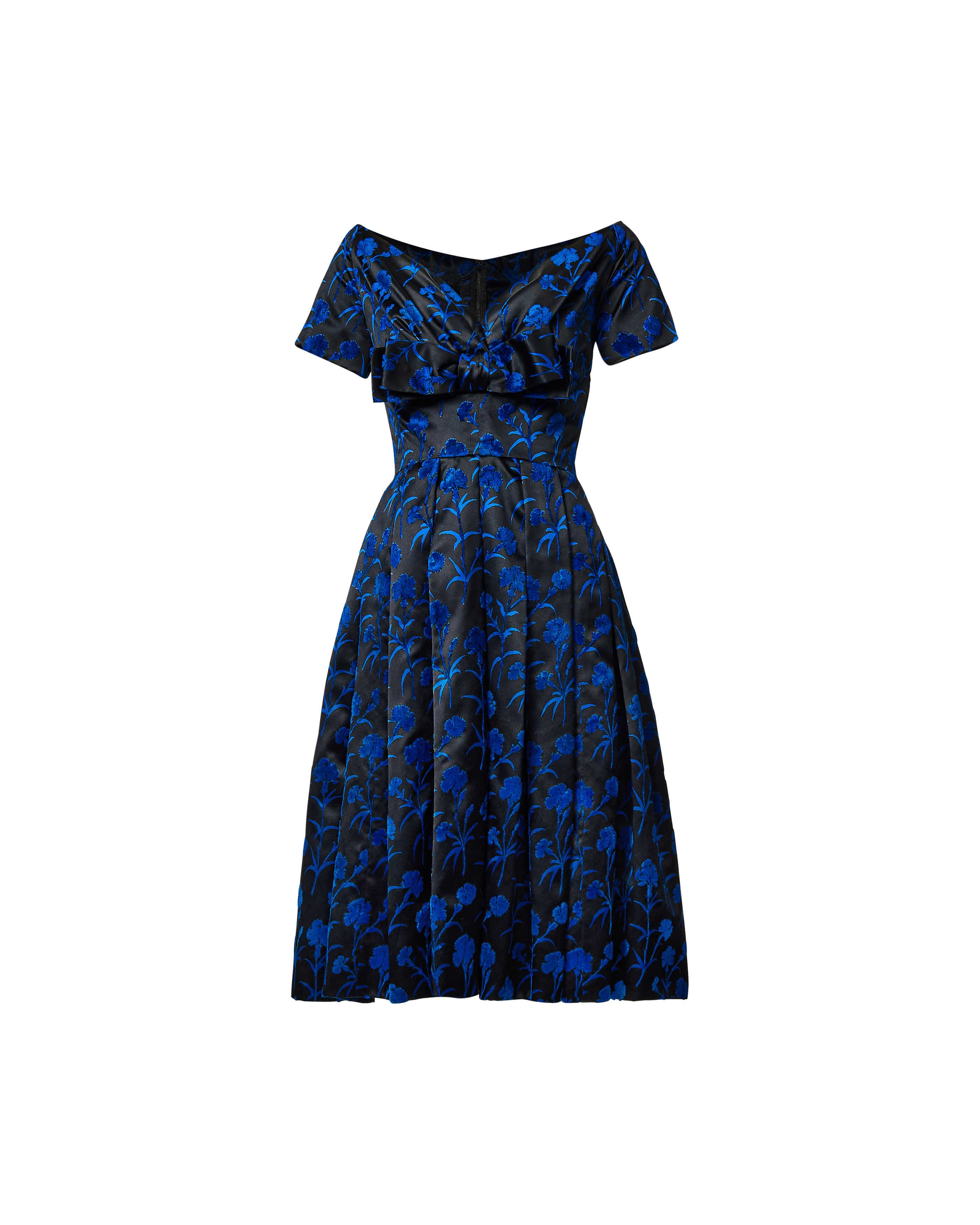 c. 1953 'New Look' Black and Blue Voided Velvet Floral Print Dress c. 1953 'New Look' Black and Blue Voided Velvet Floral Print Dress