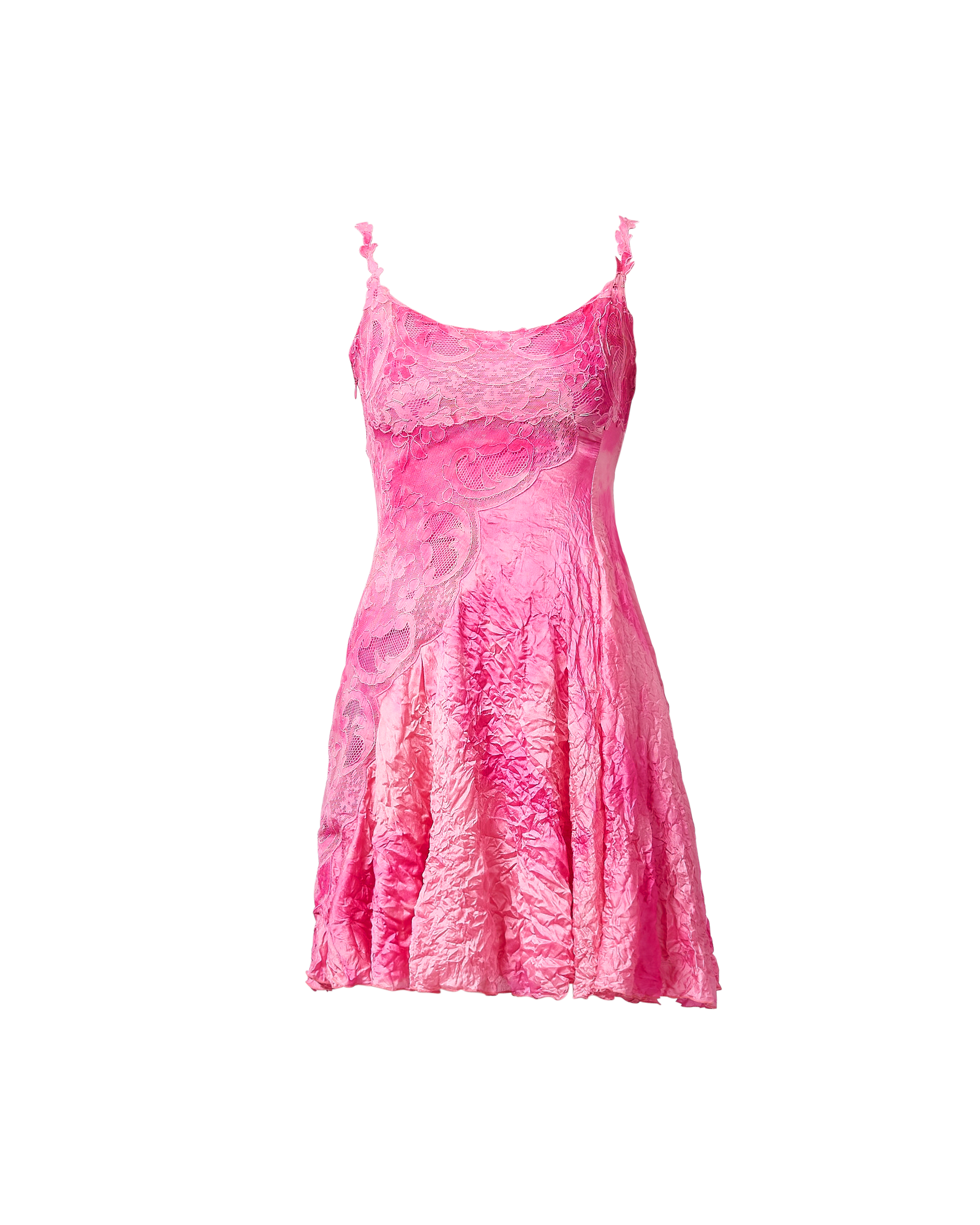 versace pink dress S/S 1994 Pink Crinkle Asymmetrical Mini Dress