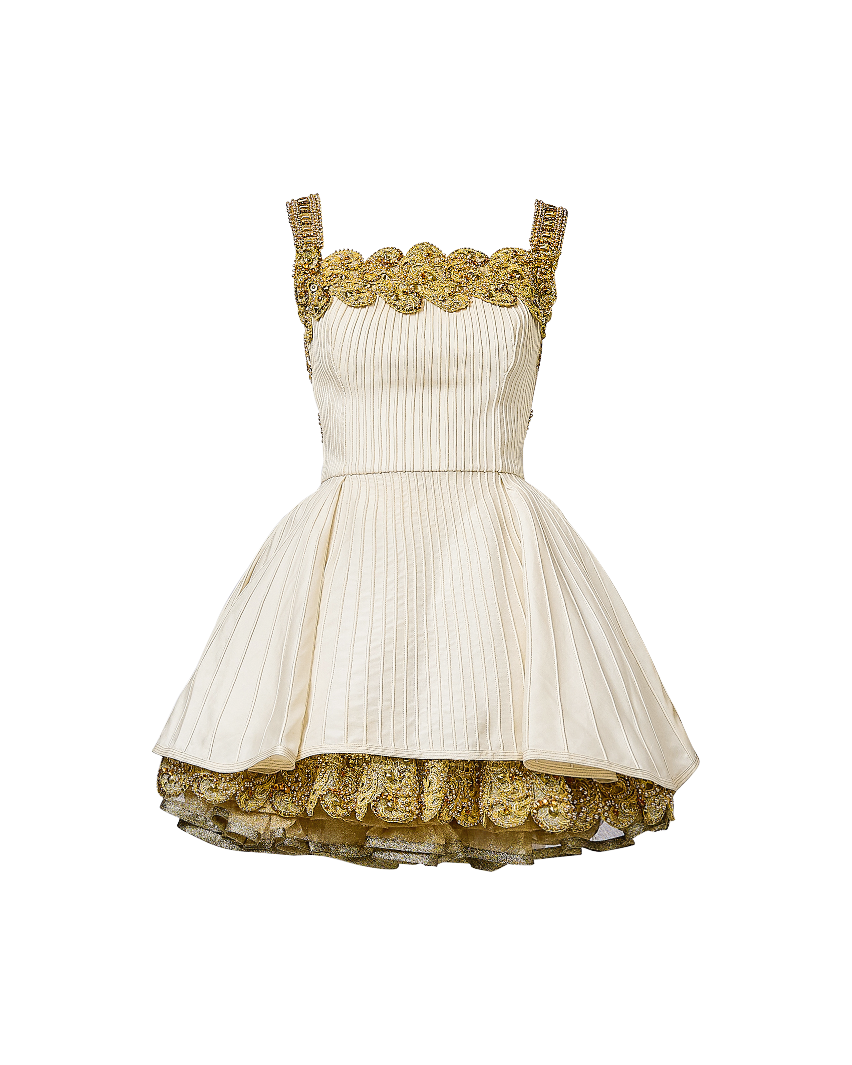 ivory and gold cocktail dress WINDSOR SHORT FIT & FLARE DRESS-IVORY WITH GOLD FLORALS-STRAP TOP-SIZE 1/2!!