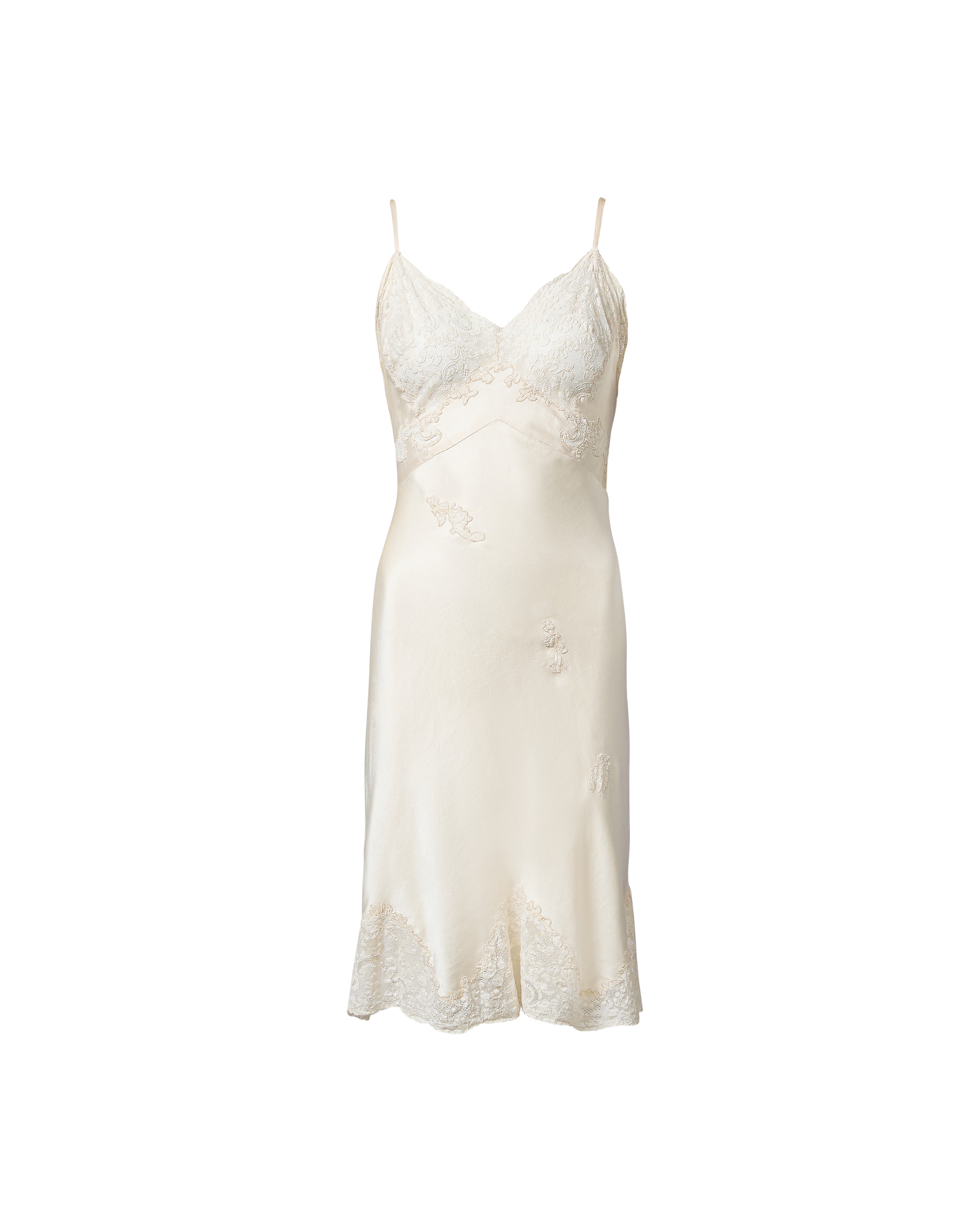 1930's Ivory Mini Slip Dress with Semi-Sheer Lace Trim