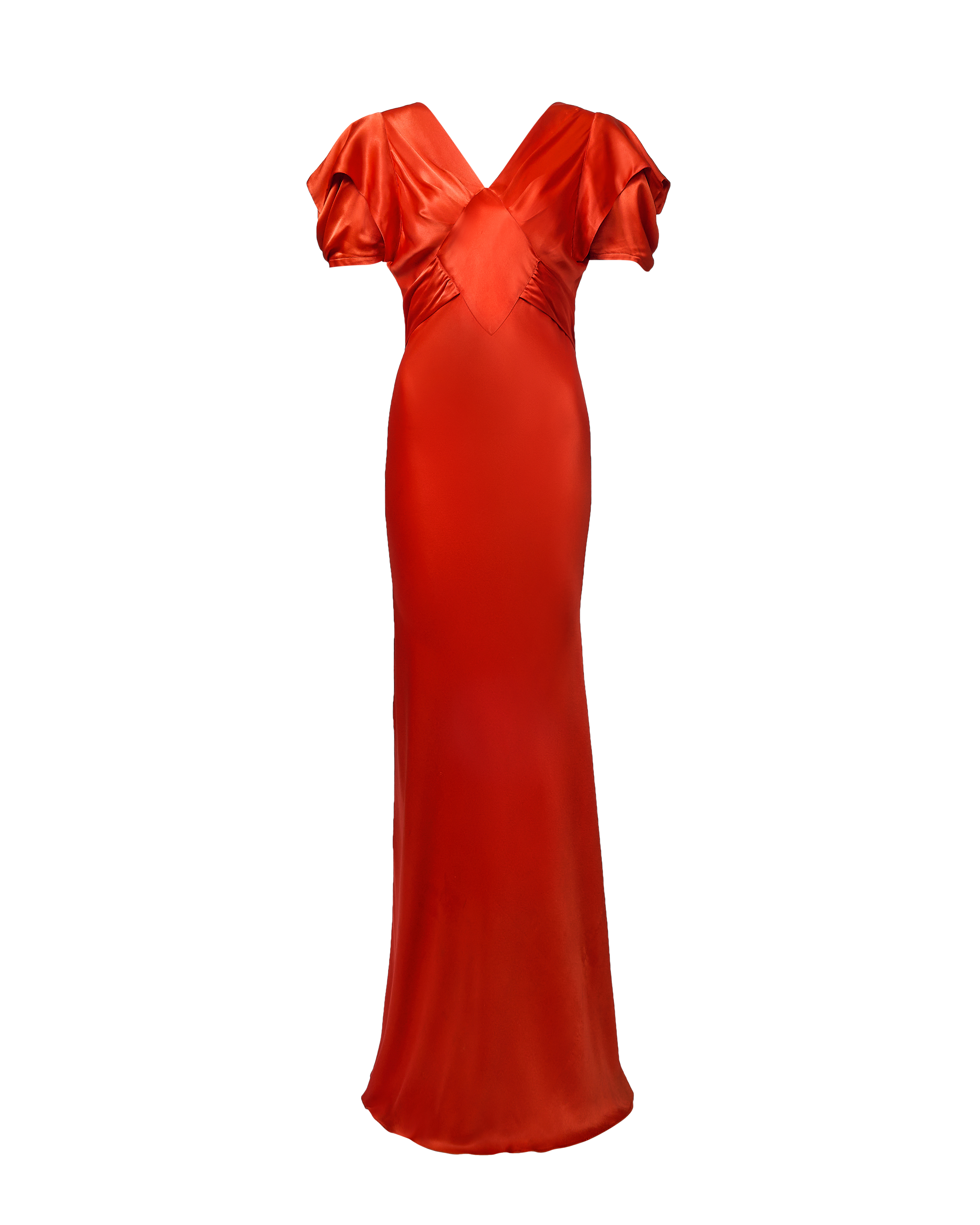 1930's Red-Orange Silk Gown with Open Lattice Back 1930's Red-Orange Silk Gown with Open Lattice Back