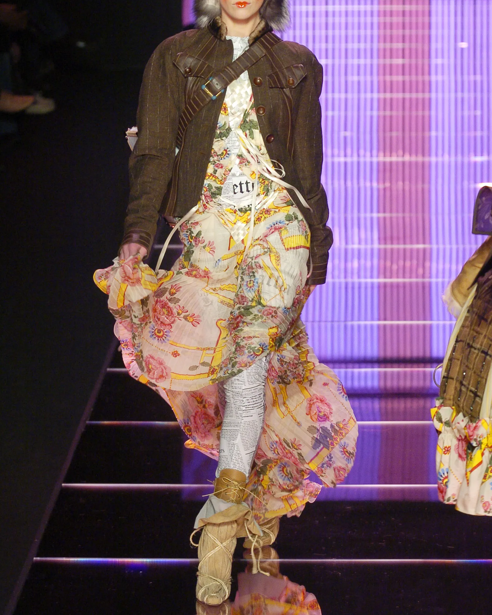 A/W 2004 Patchwork Floral Pattern Chiffon Midi Skirt