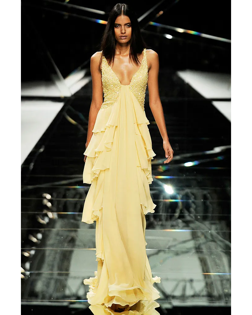 S/S 2009 Butter Yellow Sequin Embellished Bust Gown