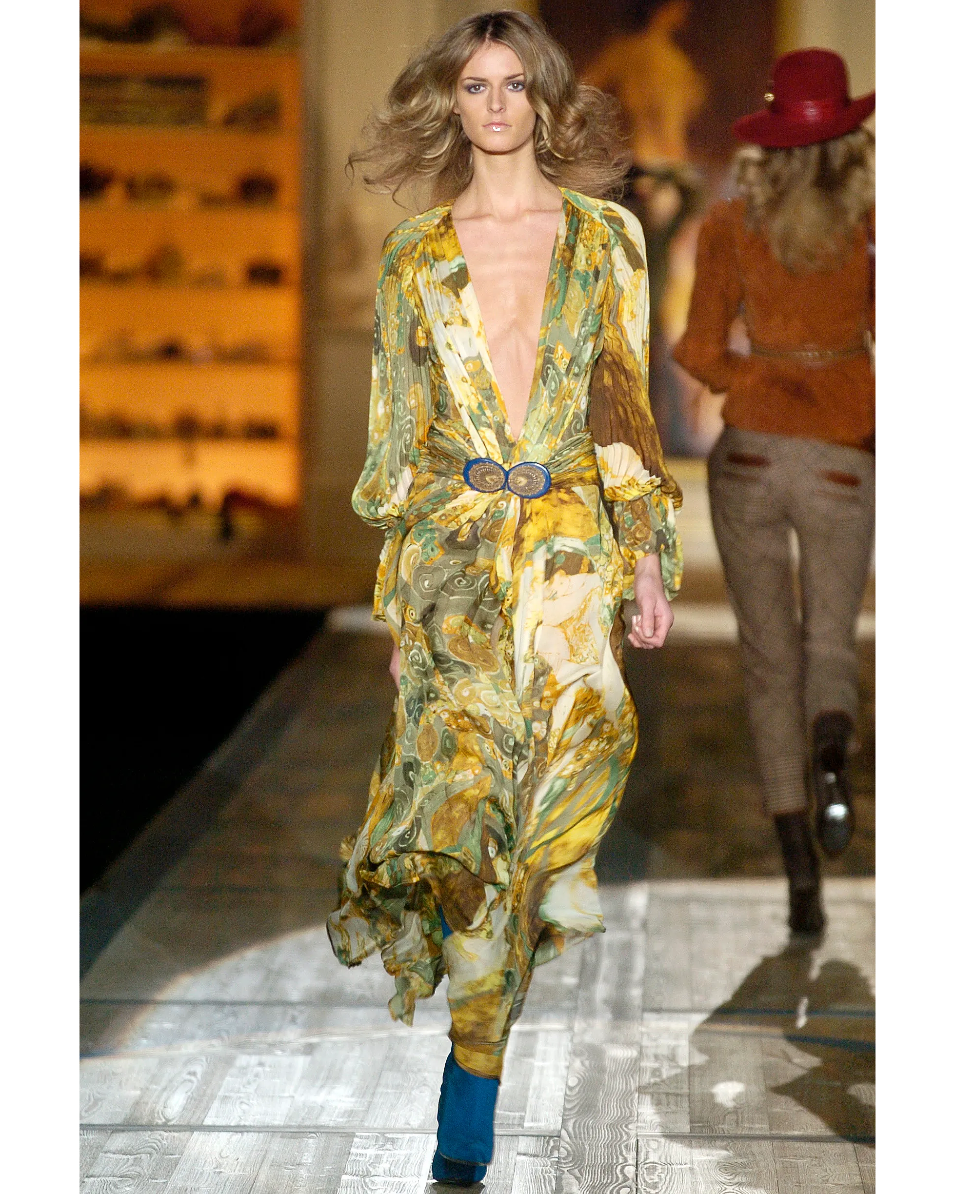 A/W 2005 Strapless Pleated Gustav Klimt-Inspired Print Gown