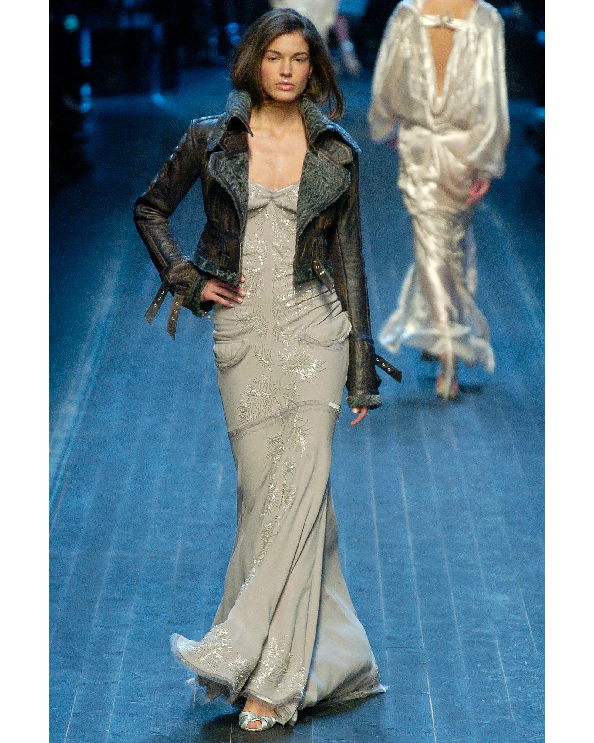 A/W 2005 Sleeveless Brown Silk Dress with Beaded Embellishments
