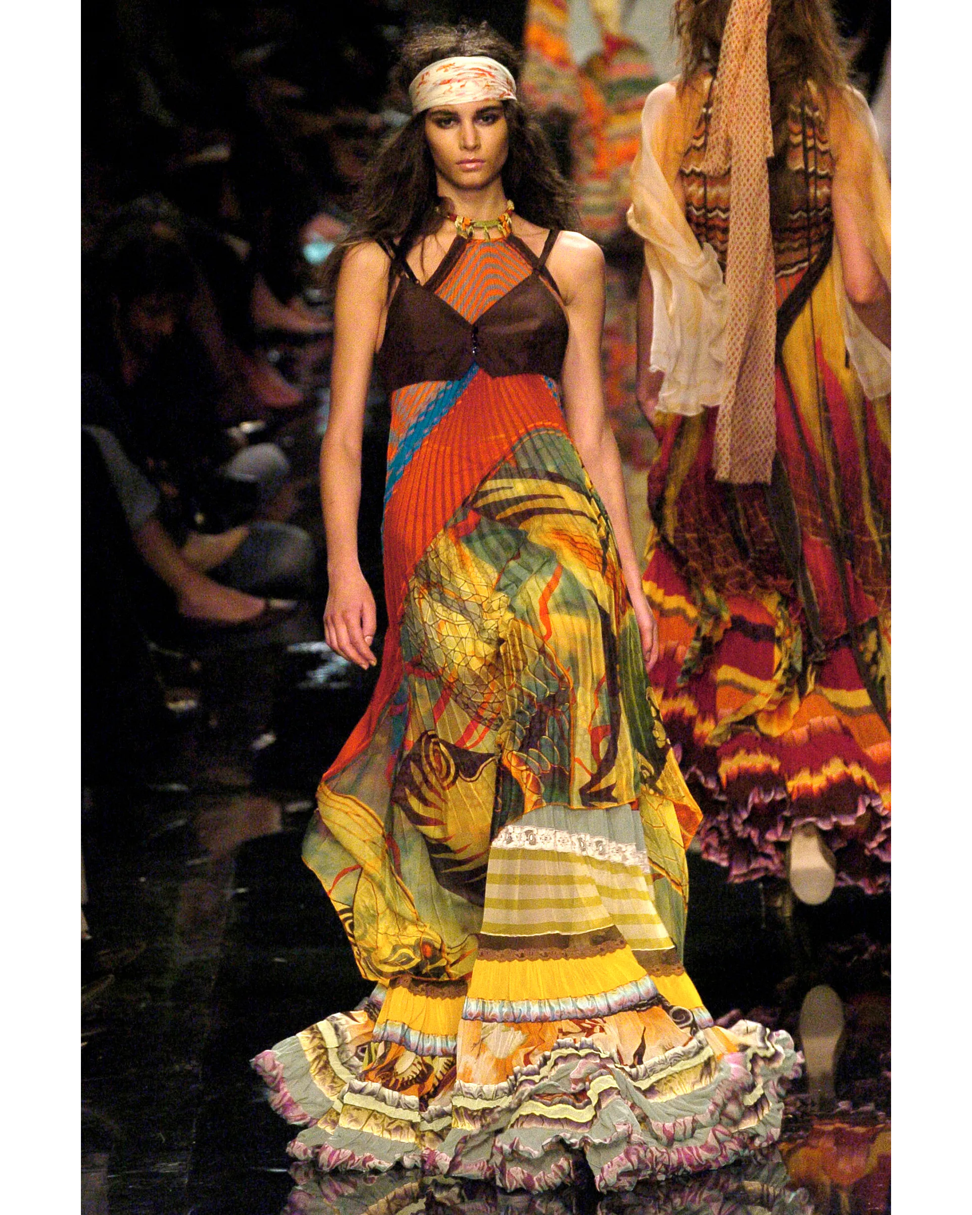 S/S 2005 Multicolor Pleated Silk Halter Dress
