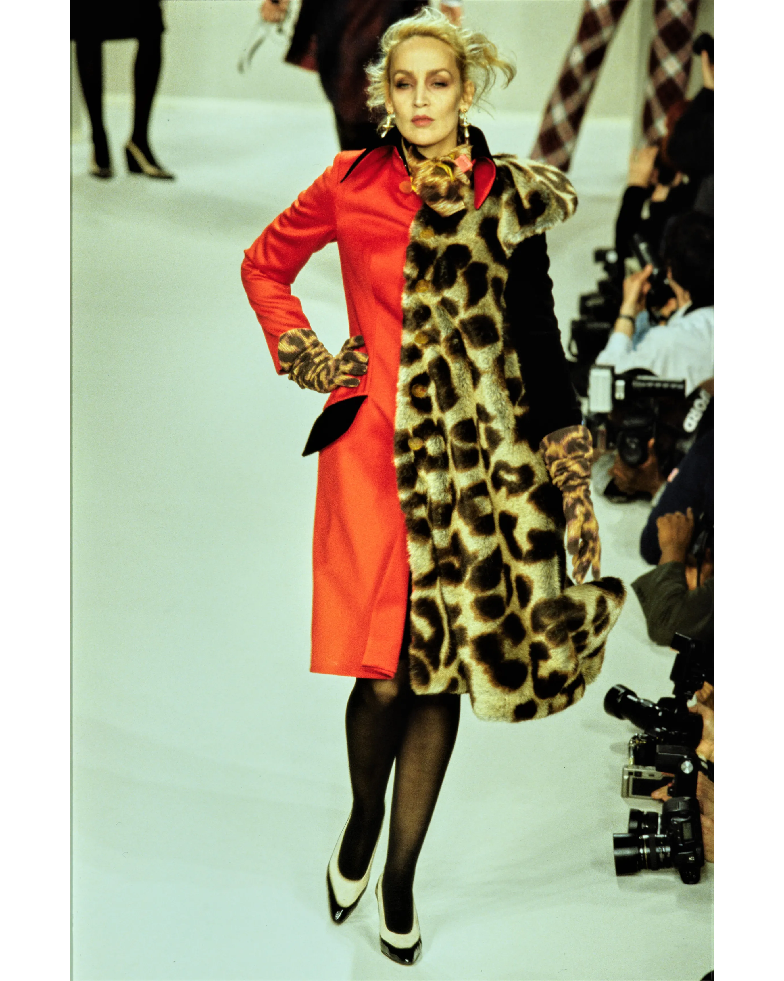 A/W 1996 Red and Leopard Print Contrast Coat