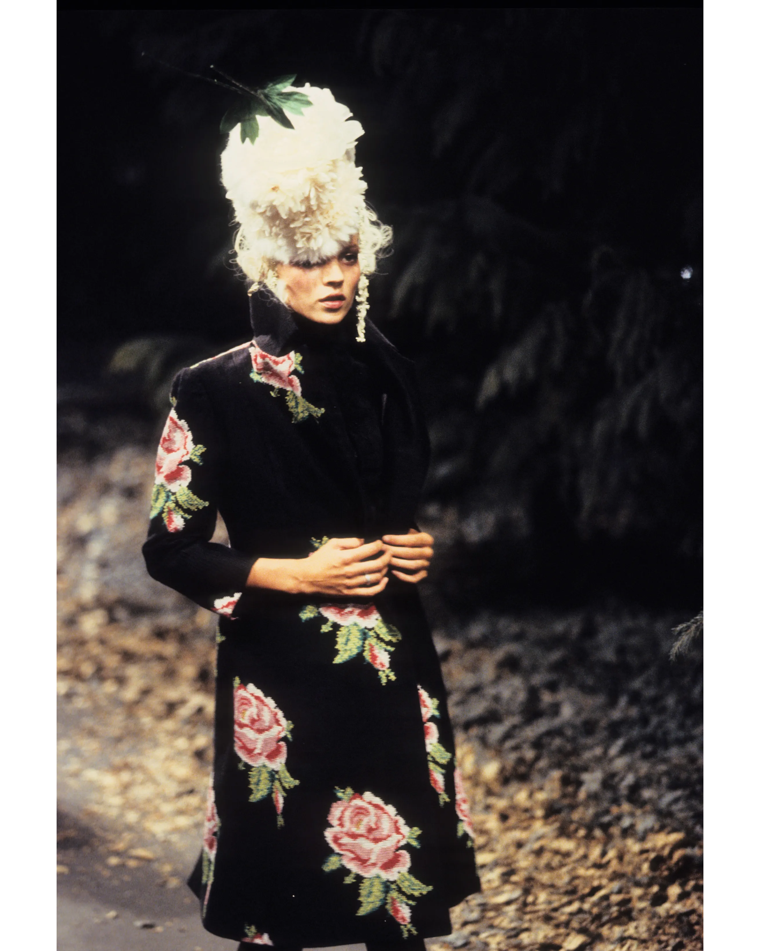 A/W 1996 Haute Couture Embroidered Rose Print Coat