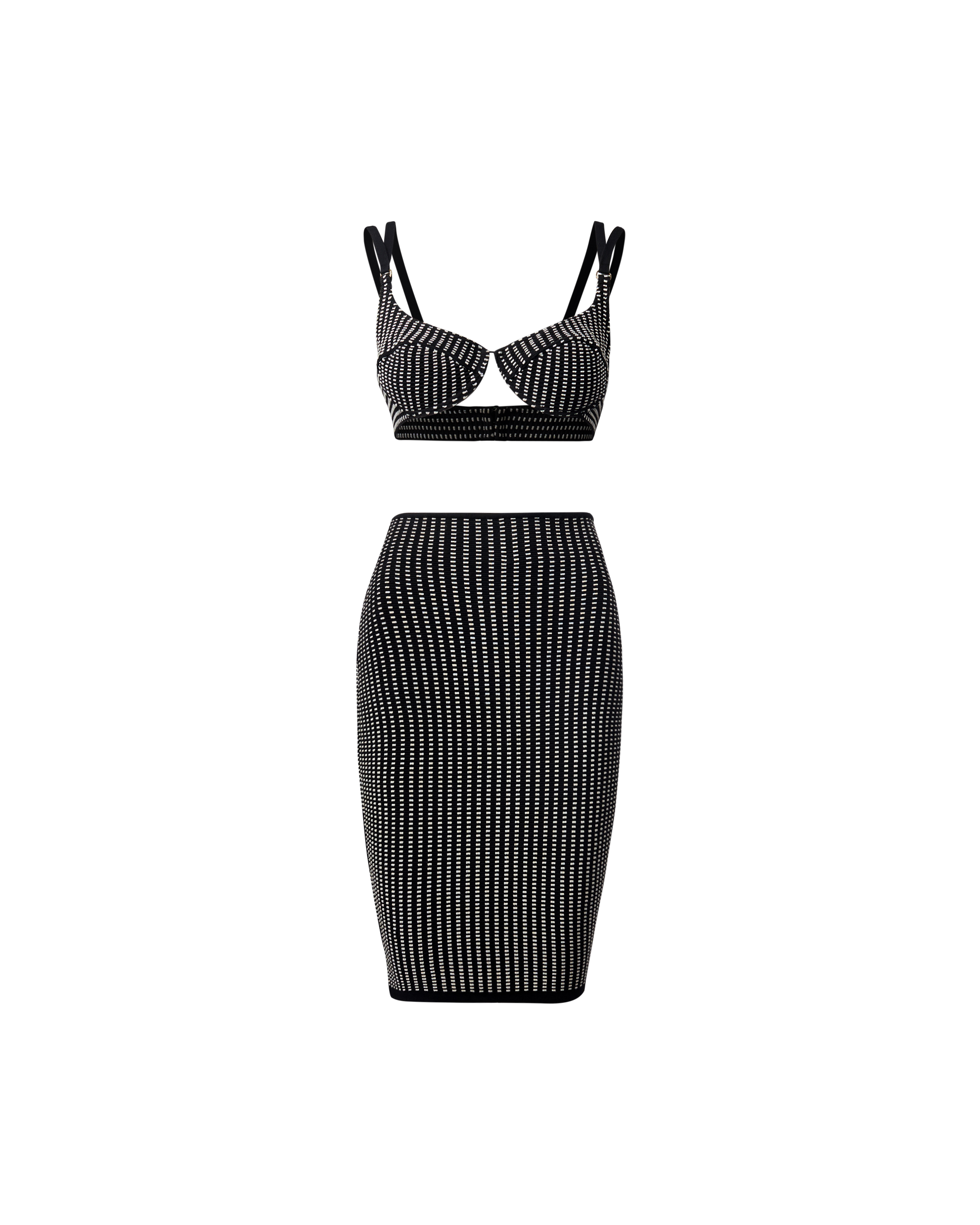 S/S 1990 Black and White Patterned Bra Top and Skirt Set