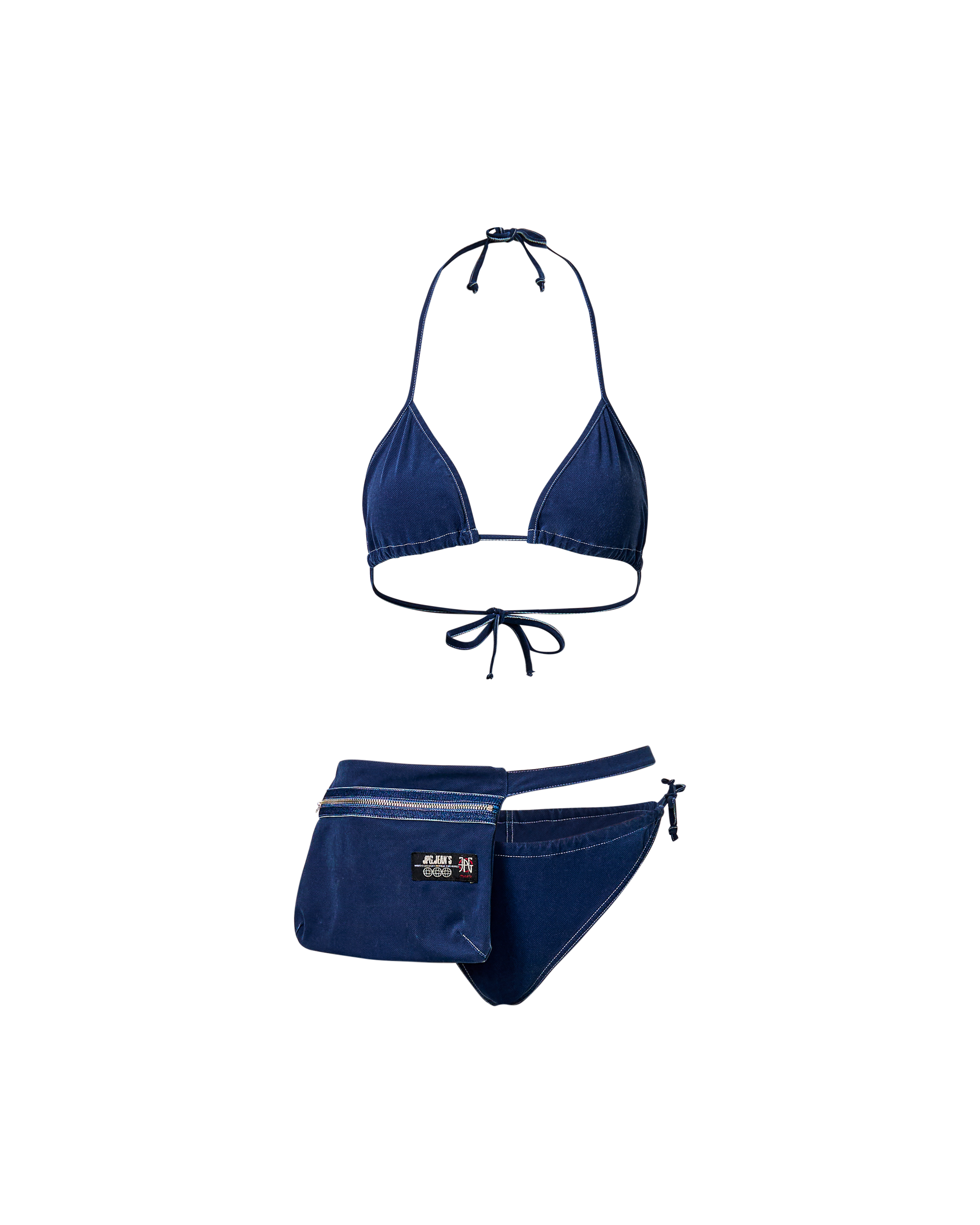 c. 1997 Trompe L'Oeil Denim Bikini with Storage Bag