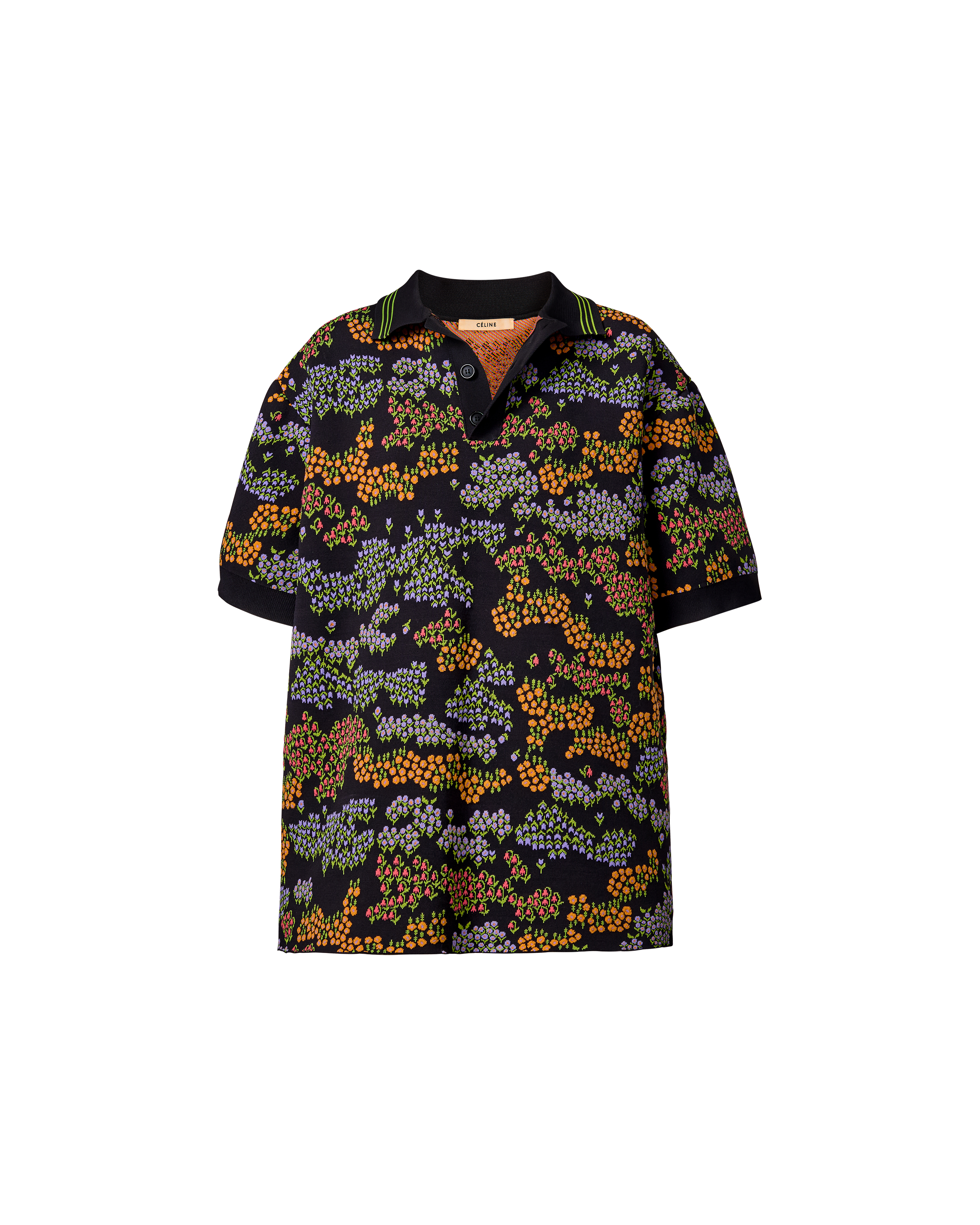 S/S 2018 Black Floral Pattern Polo Top