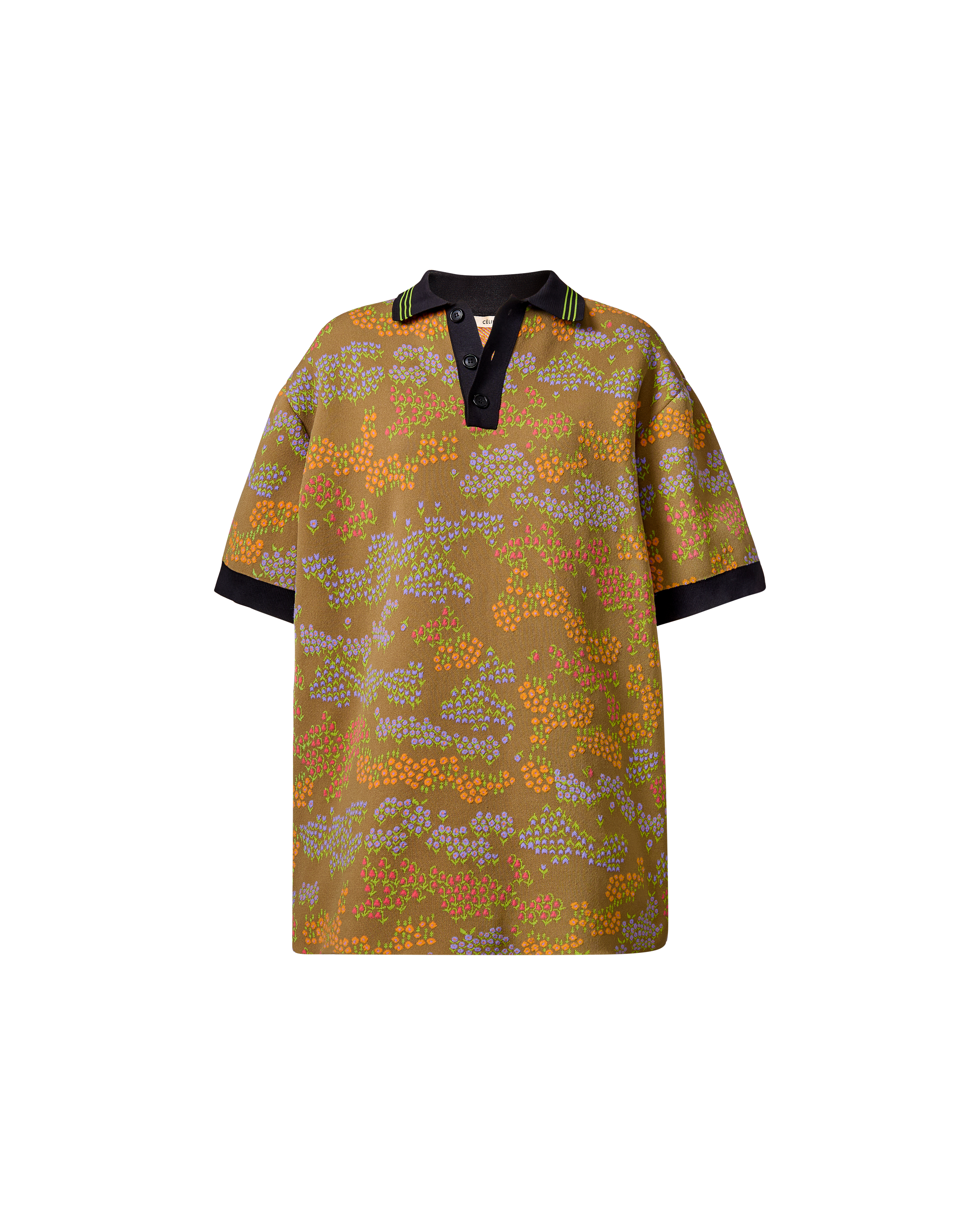 S/S 2018 Tan Floral Pattern Polo Top