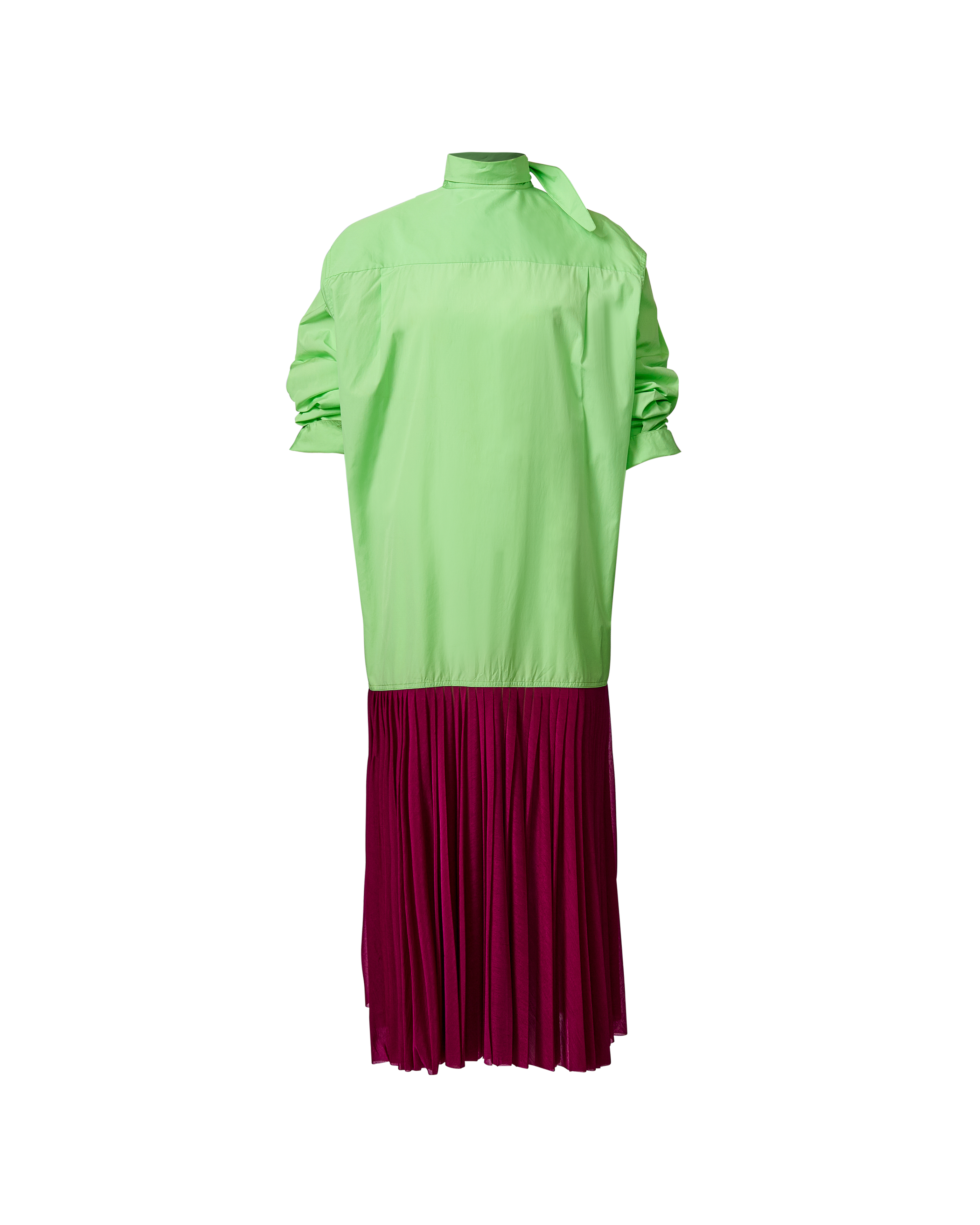 S/S 2017 Lime Green and Maroon Pleated Dress