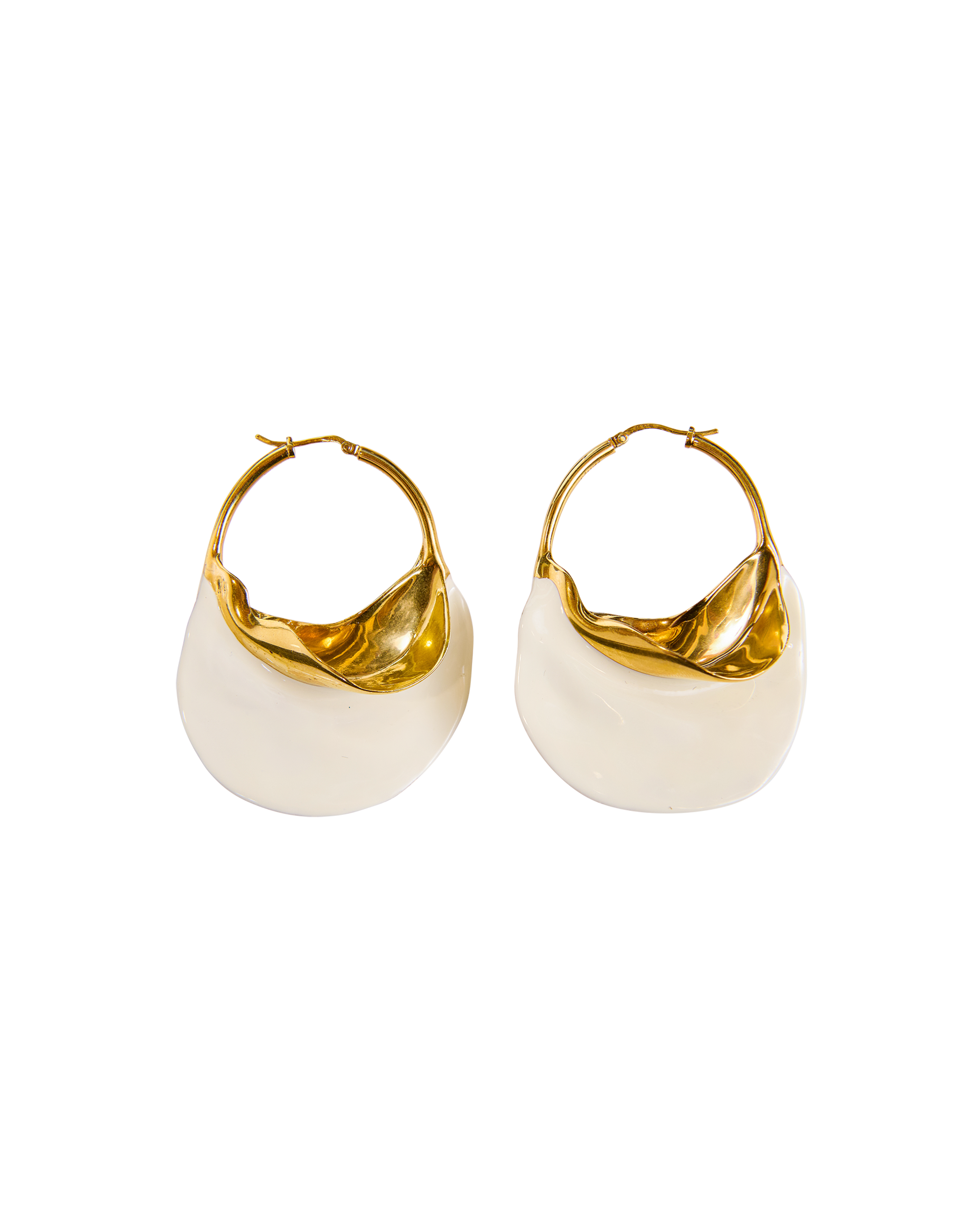 S/S 2017 Gold and White Enamel Modernist Earrings
