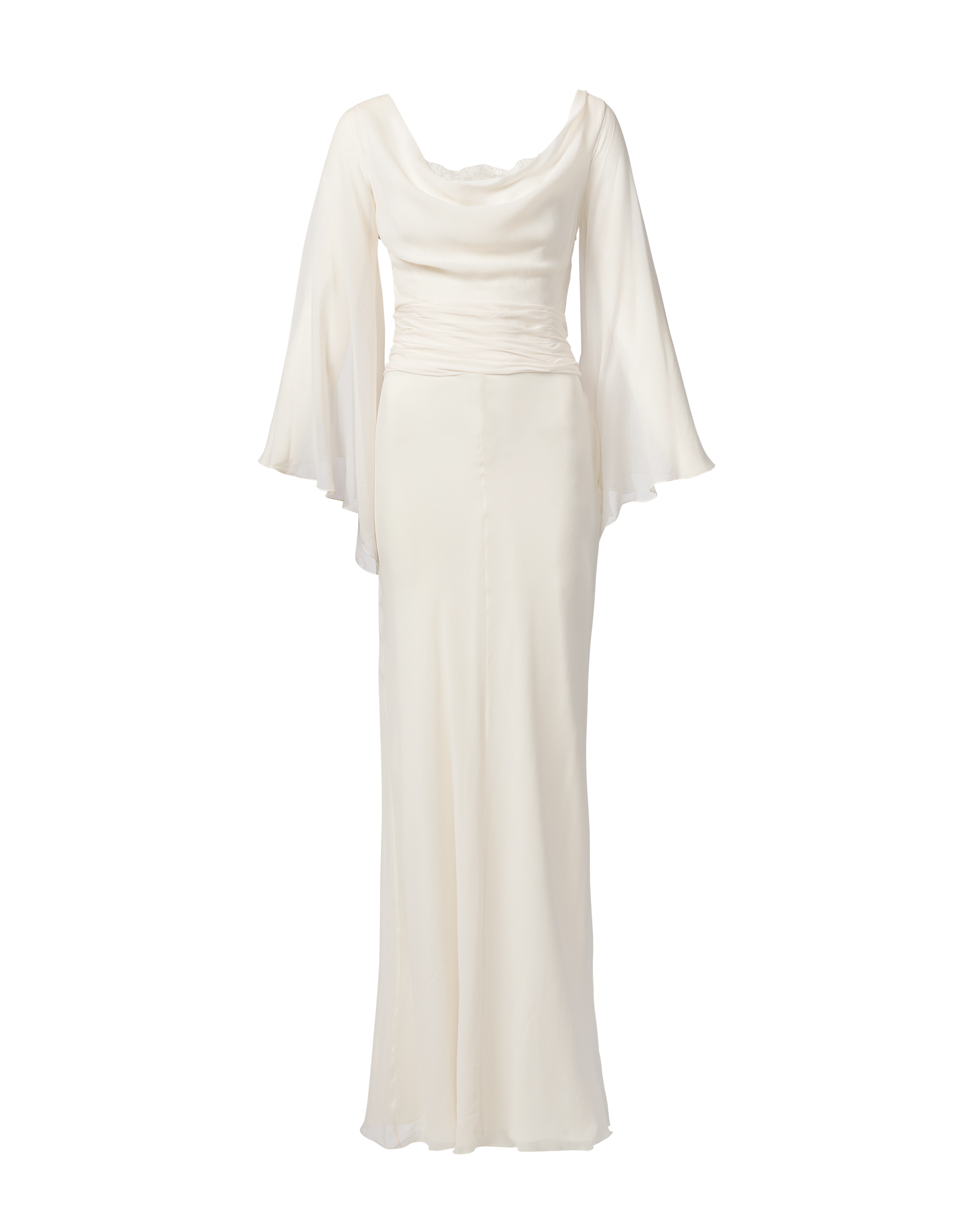 c. 2005 Ivory Silk Chiffon Gown with Ruched Waist Detailing