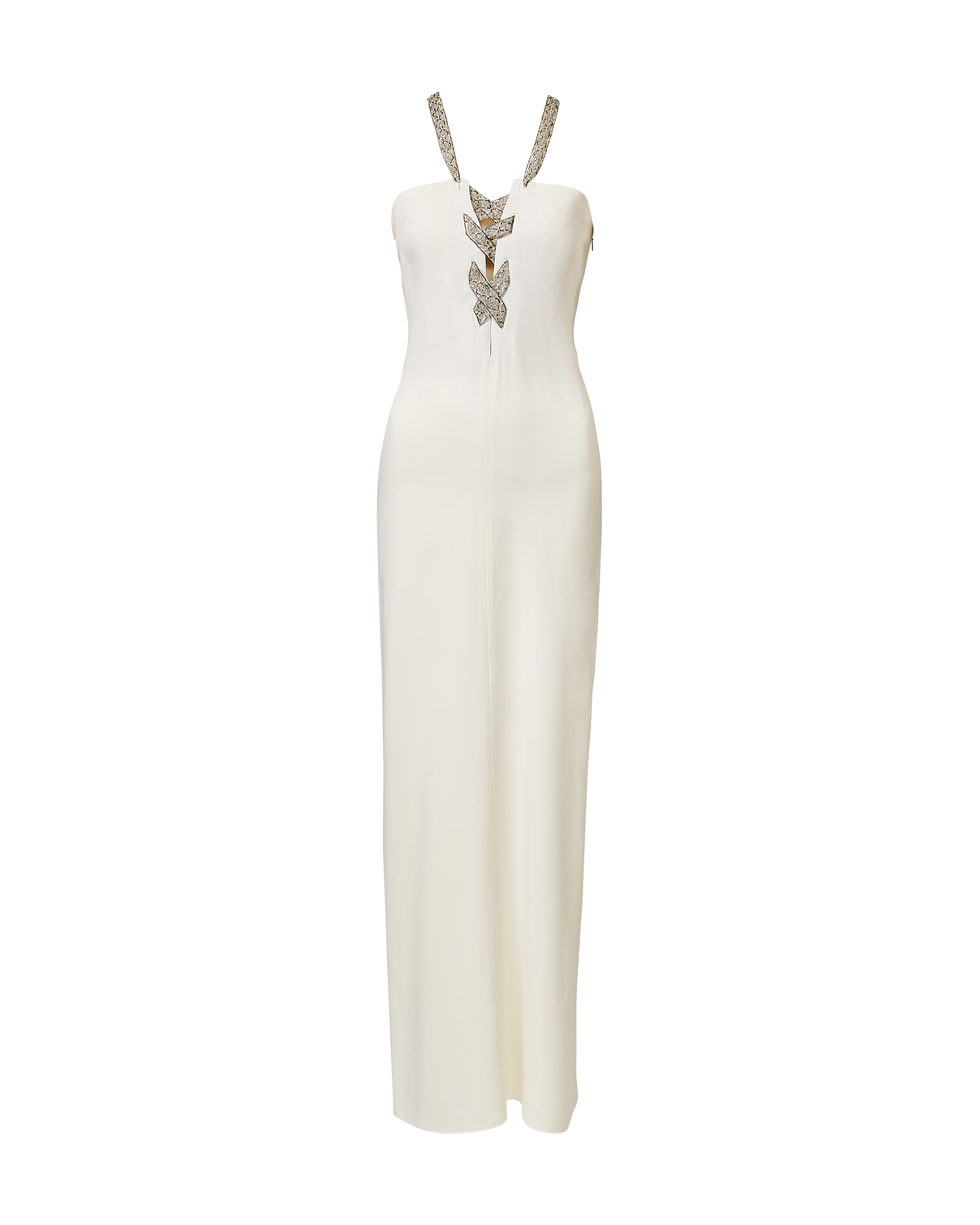 c. 1989 Ivory Gown with Embellished Lace-Up Halter Neckline