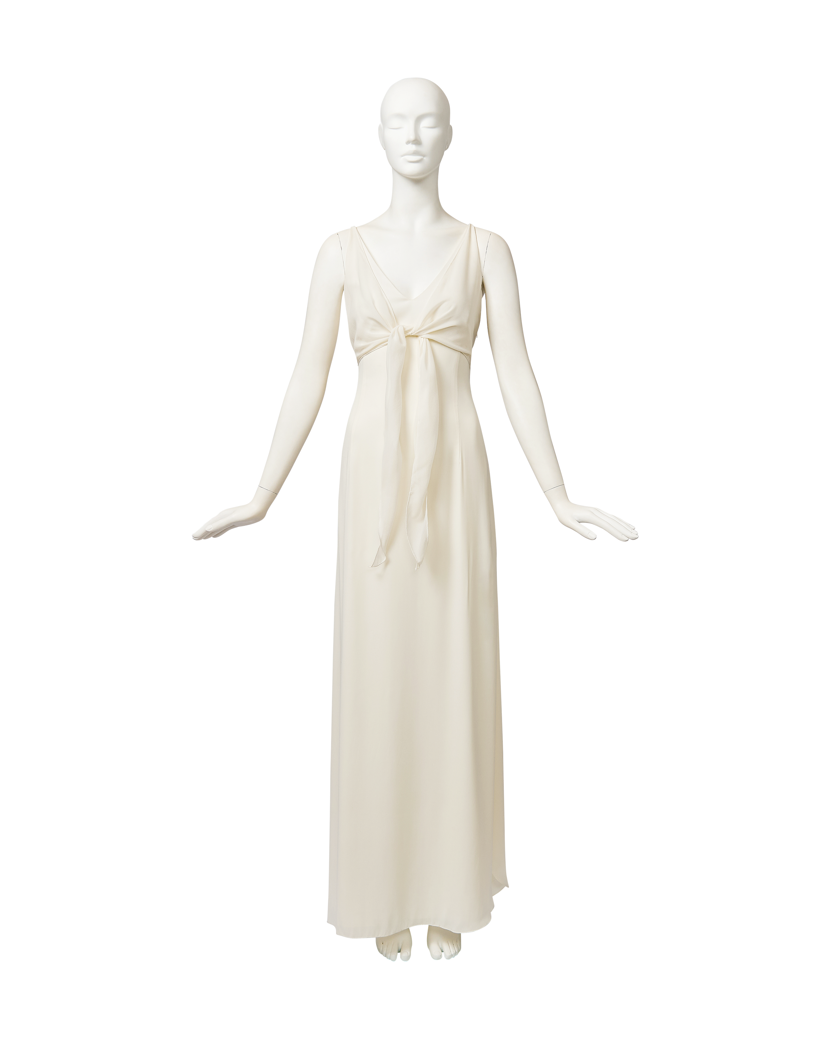 2000's White Sleeveless Gown with Cross-Back Straps