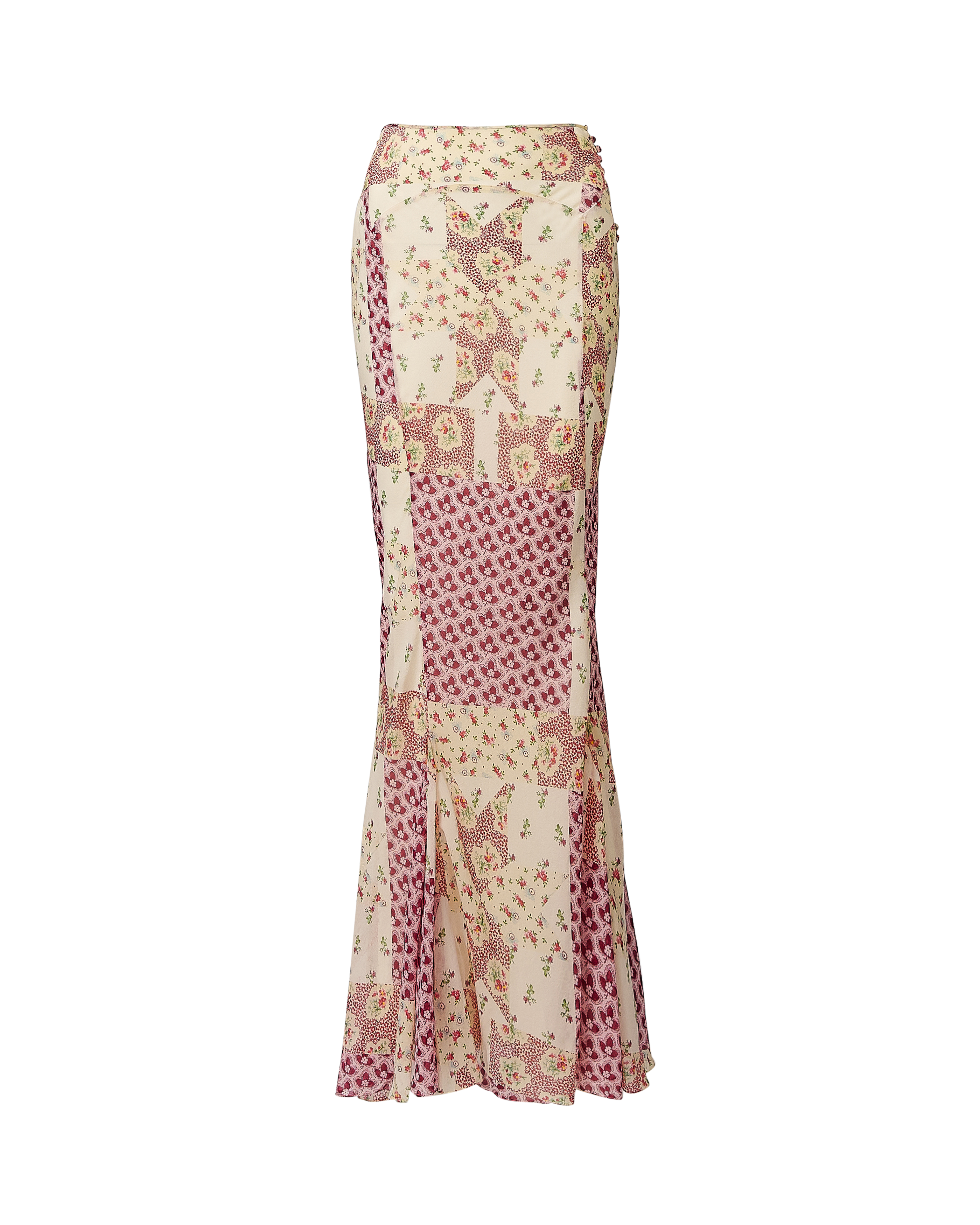 A/W 2002 Pink Floral Pattern Patchwork Maxi Skirt