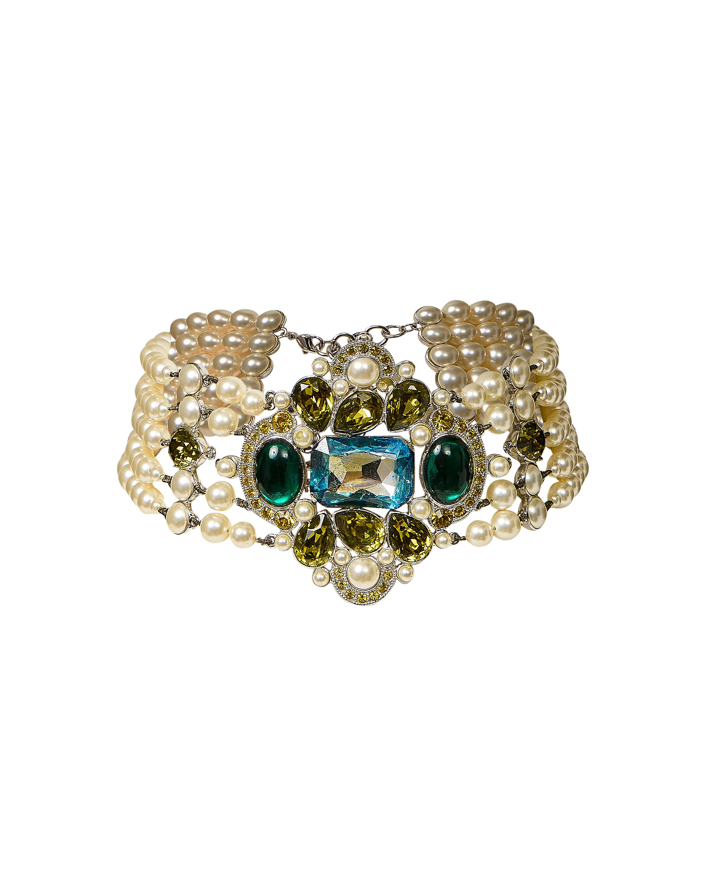 Resort 2008 Faux Pearl and Jewel-Tone Rhinestone Choker