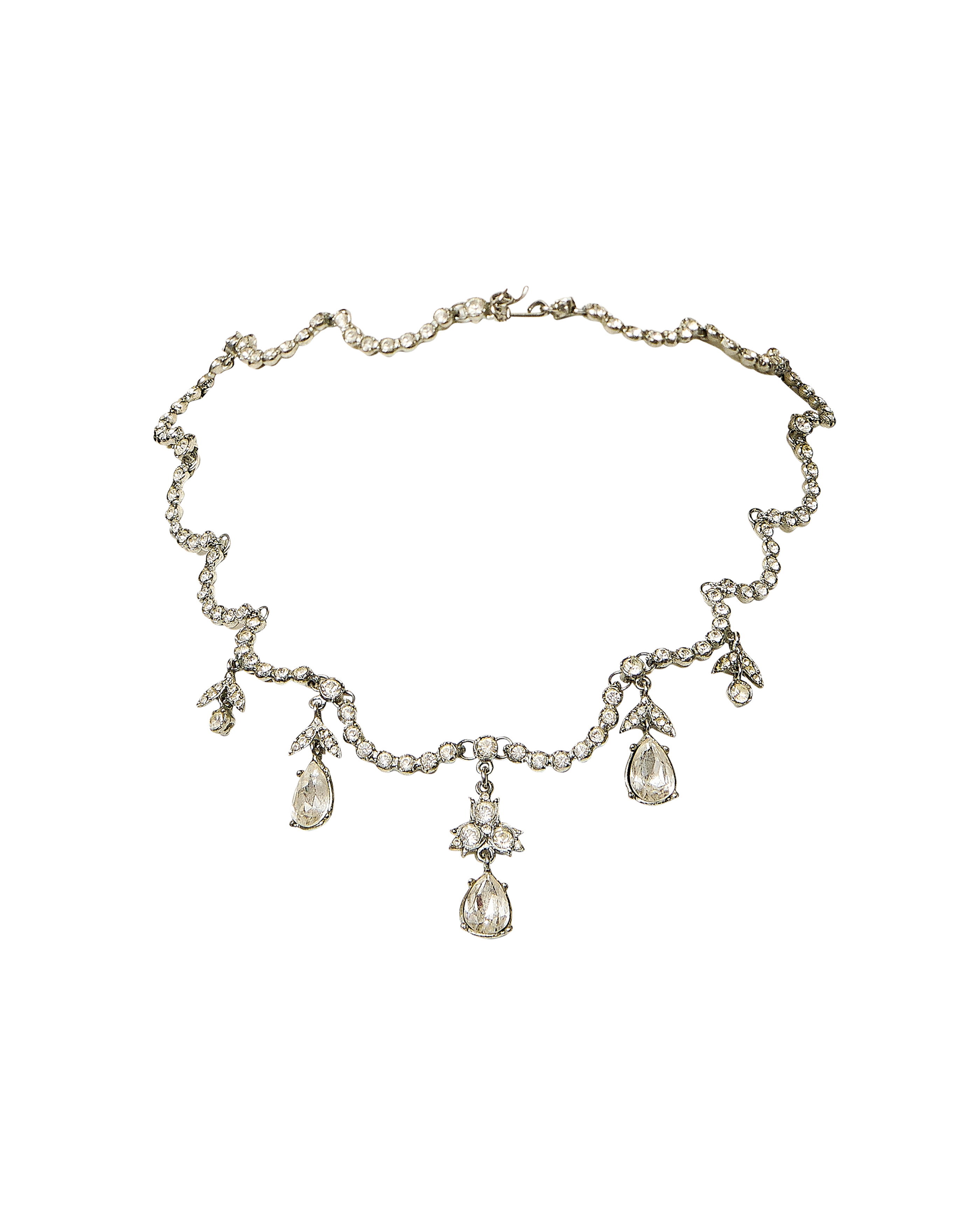 c. 1998 Silver-Plated and Rhinestone Scalloped Necklace
