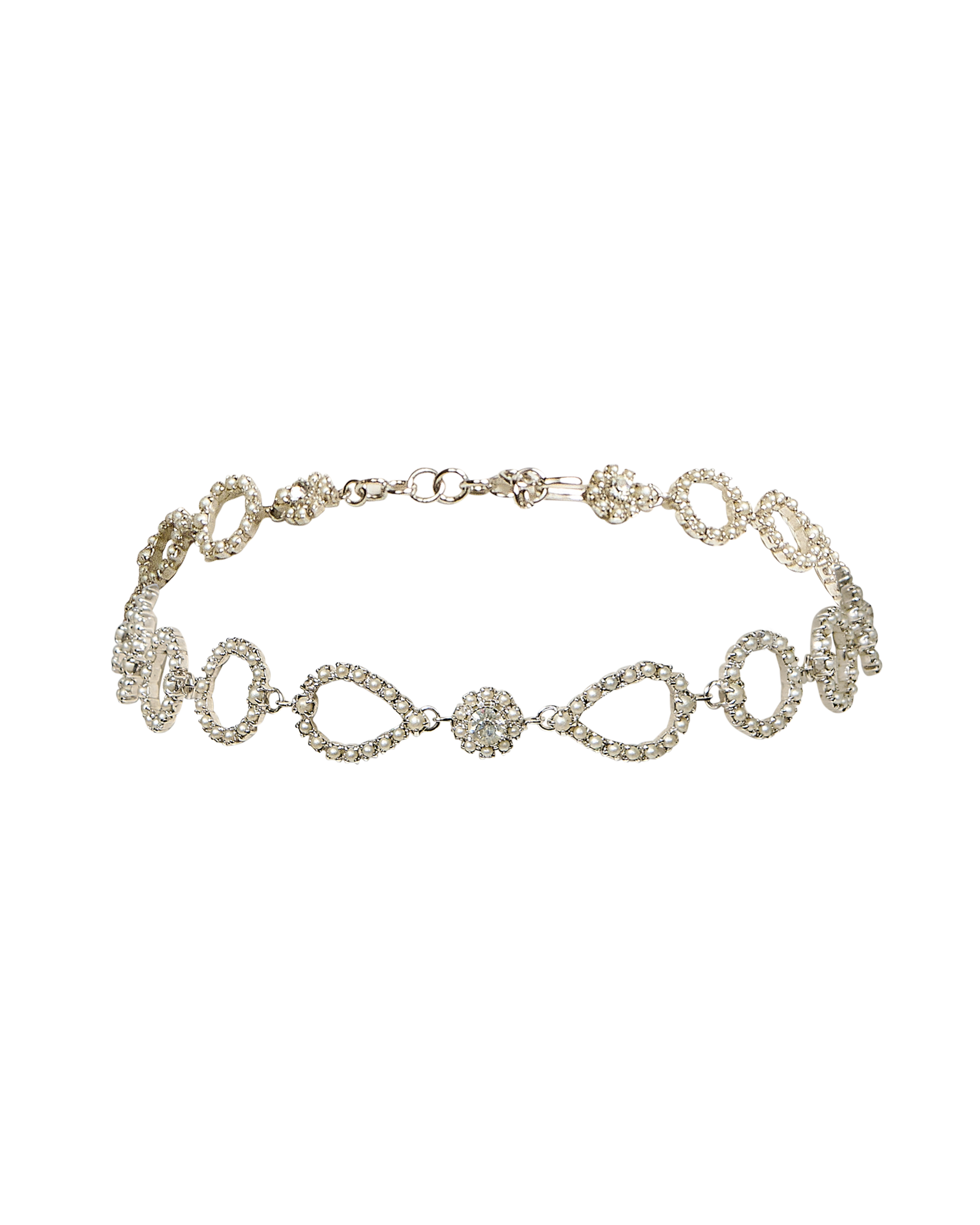 c. 1998 Silver and Faux Pearl Choker Necklace