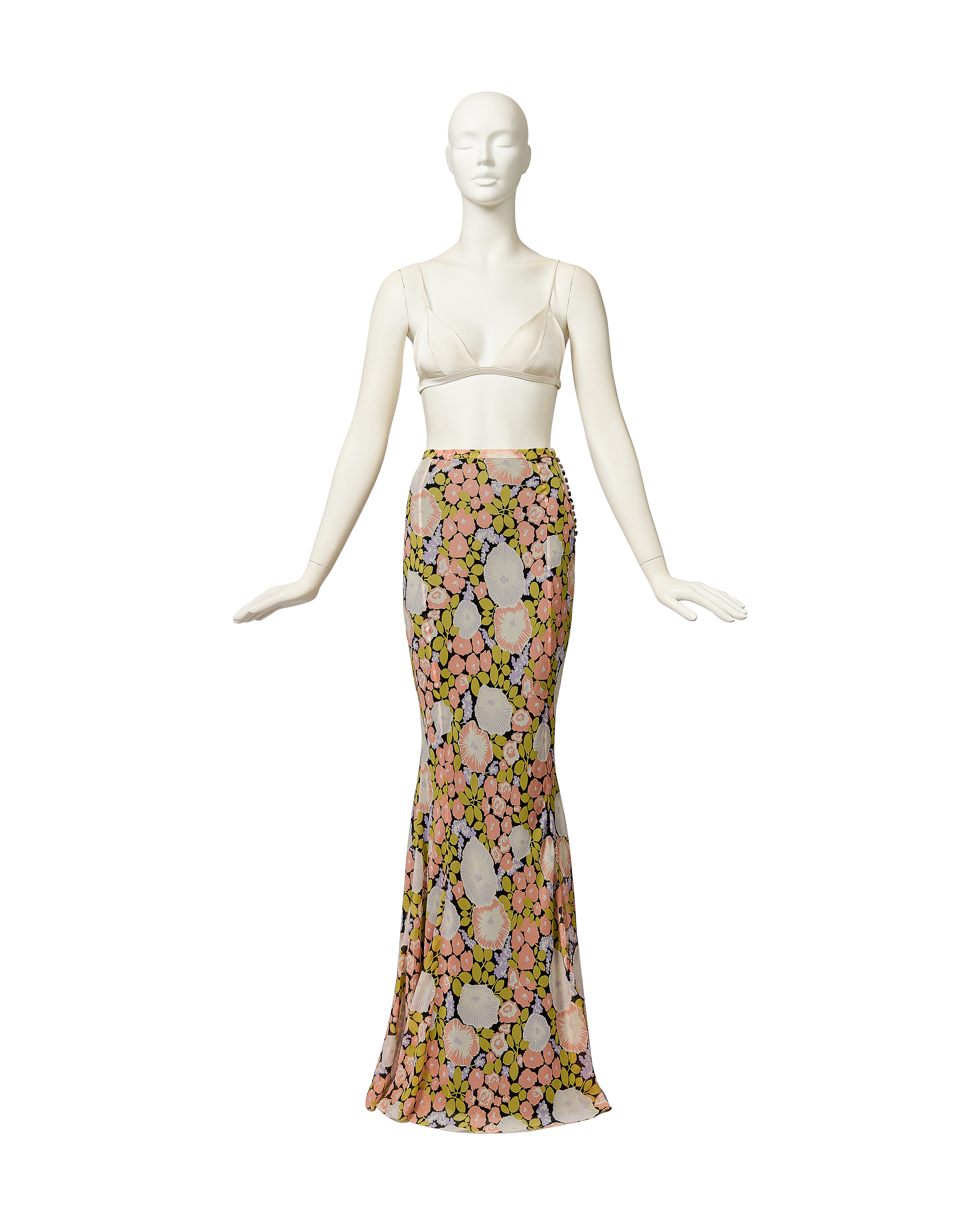 2000's Floral Pattern Chiffon Maxi Skirt
