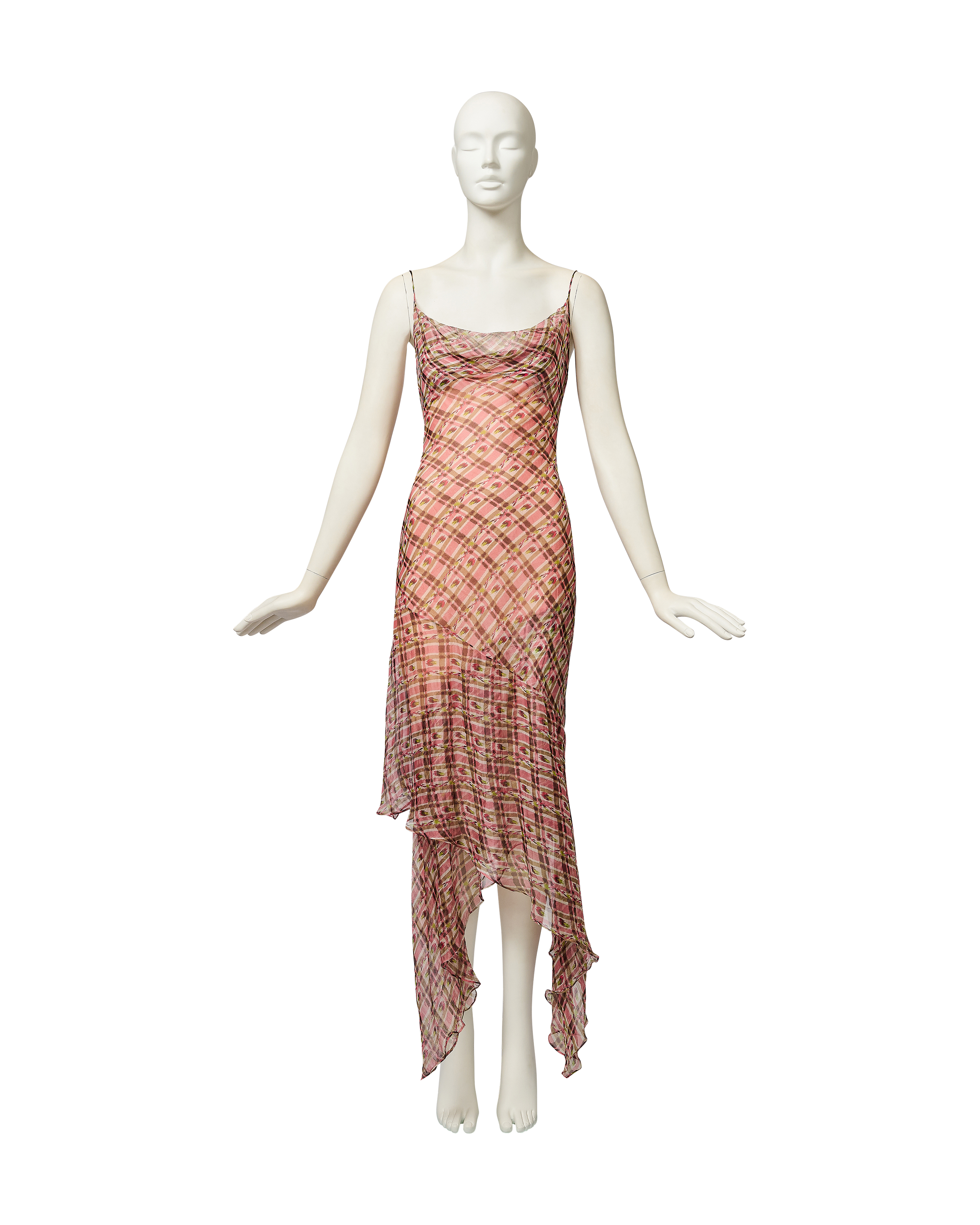 A/W 2000 Pink Tartan Bias Cut Midi Dress