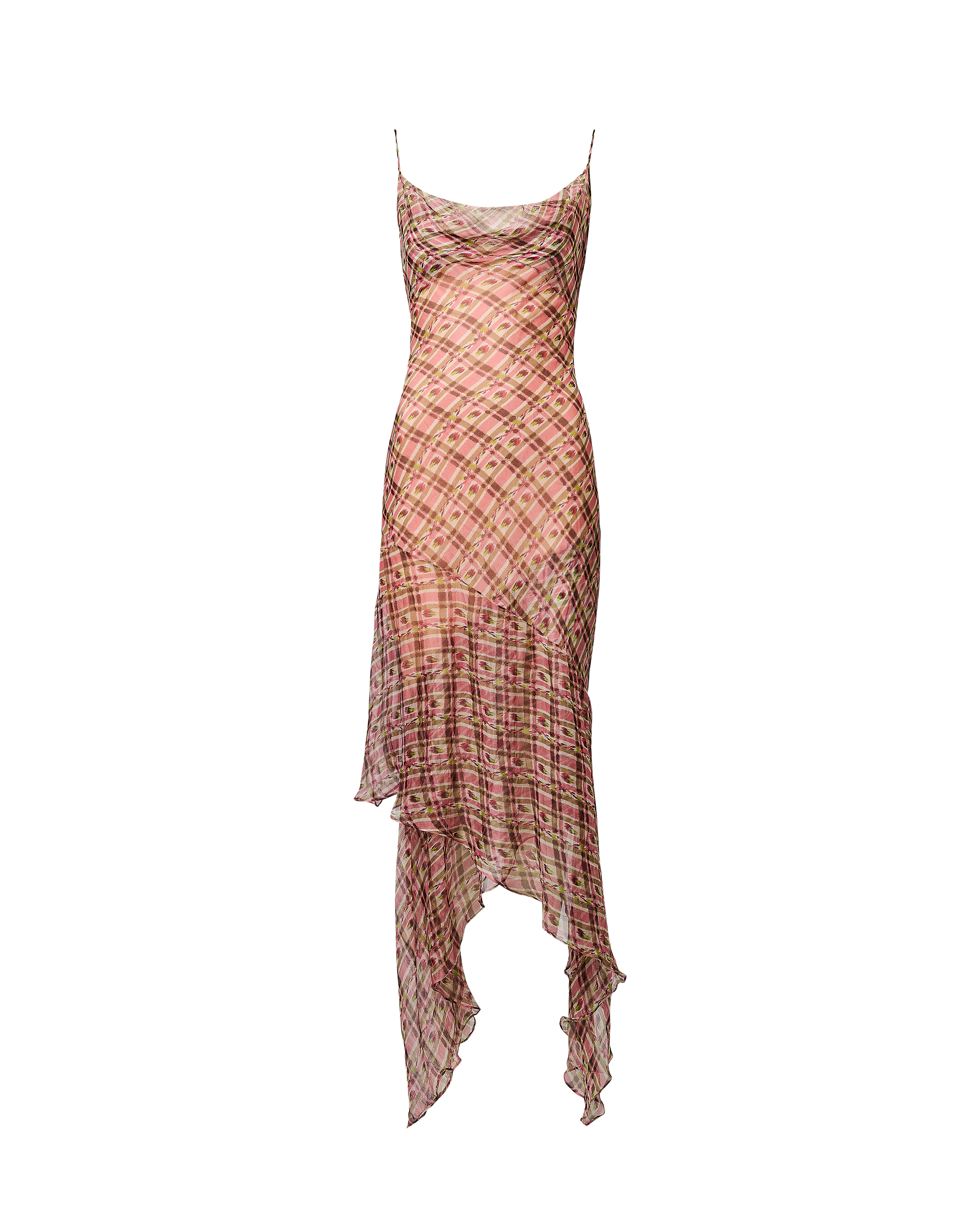 A/W 2000 Pink Tartan Bias Cut Midi Dress