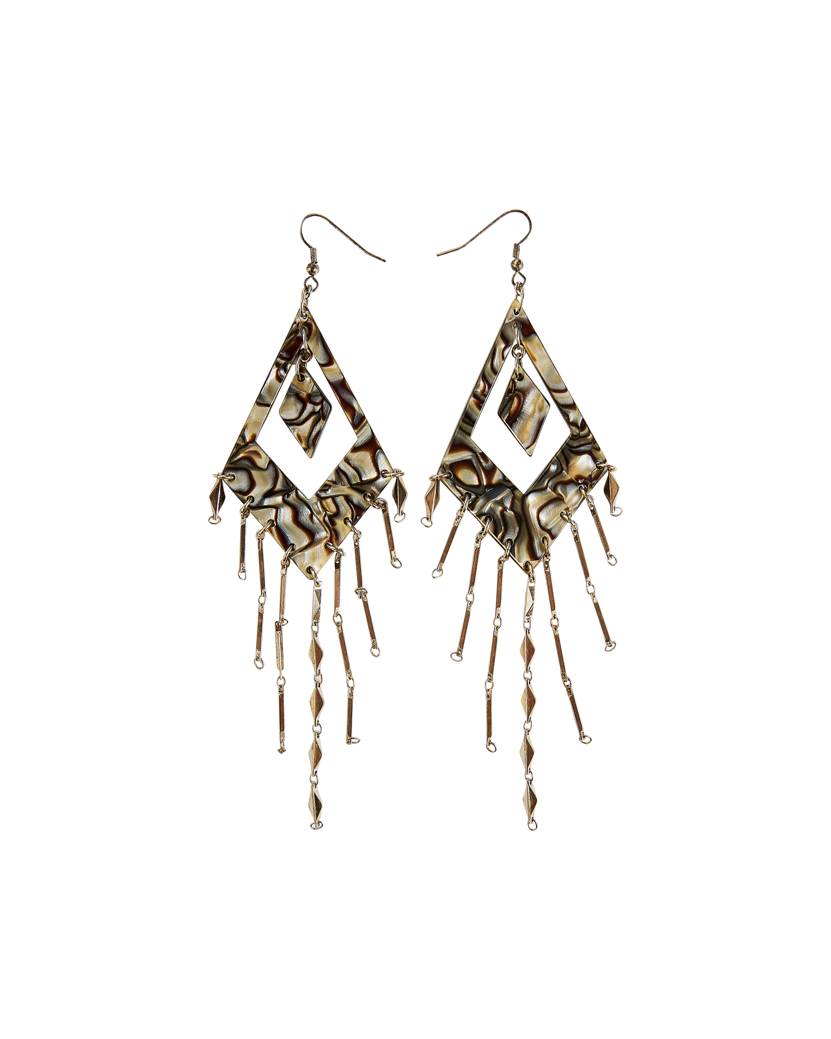 1990's Tortoiseshell Resin Hand-Made Geometric Drop Earrings