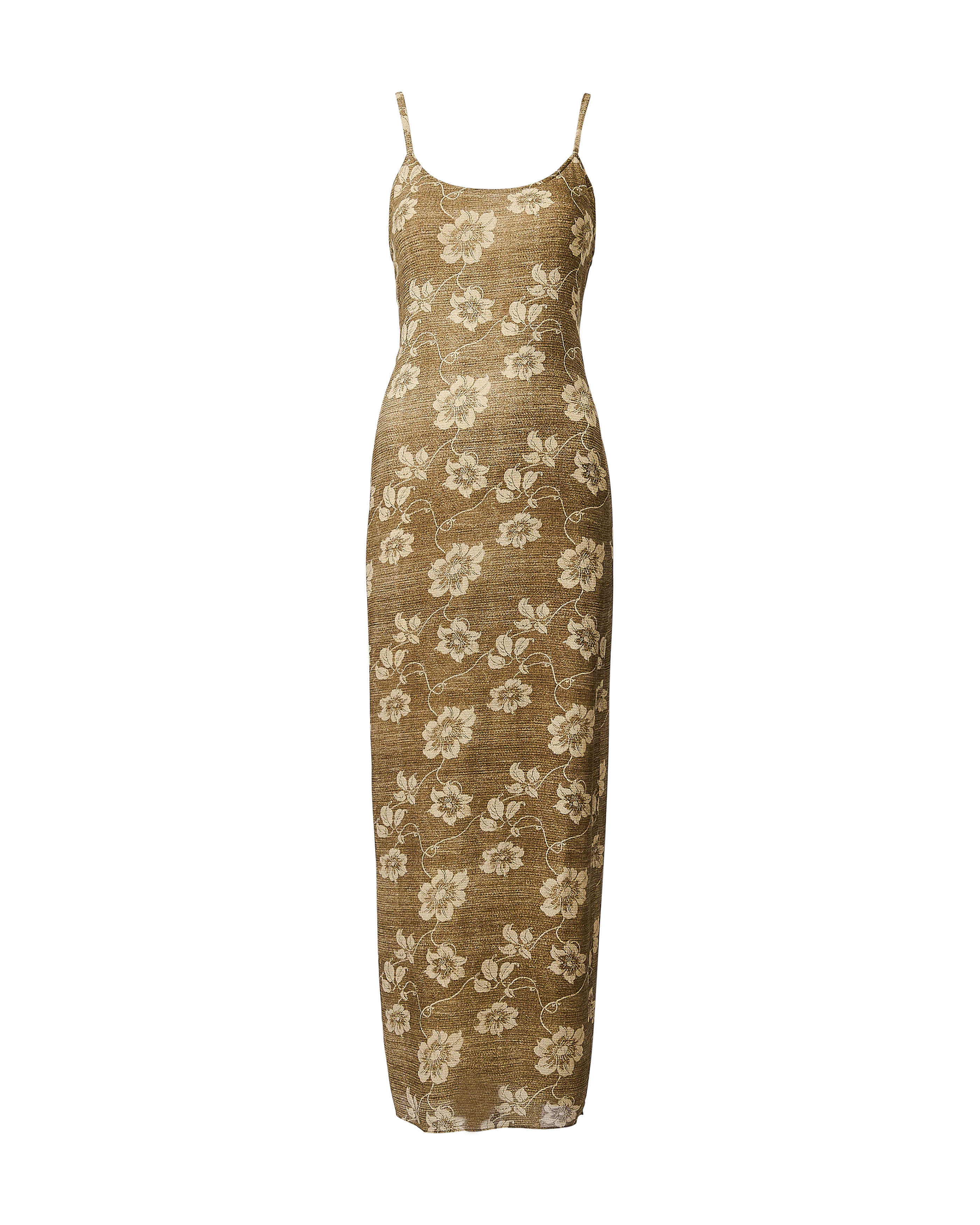 S/S 1994 Brown Floral Pattern Midi Slip Dress