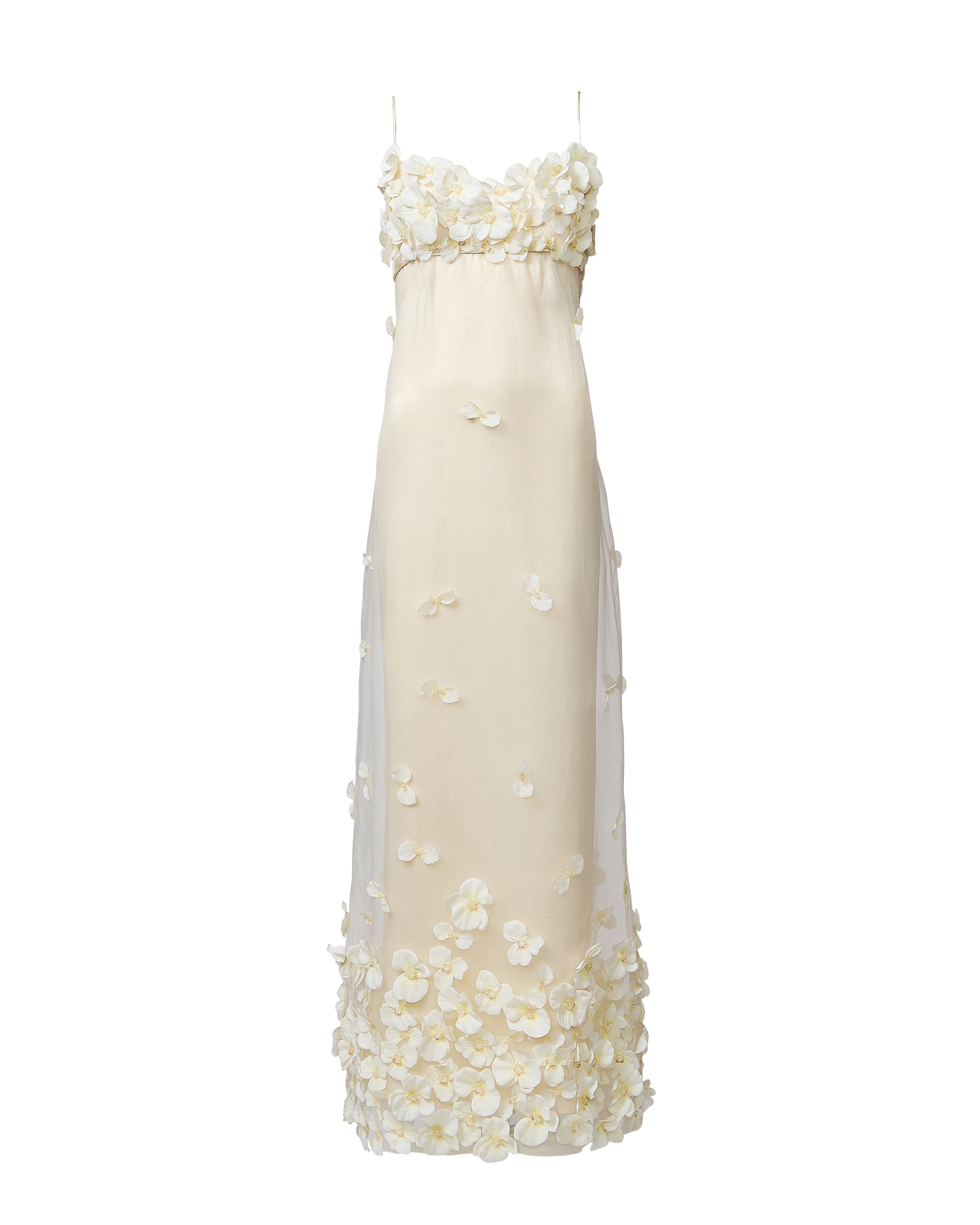 1970's Organza 3D Floral Appliqué Dress