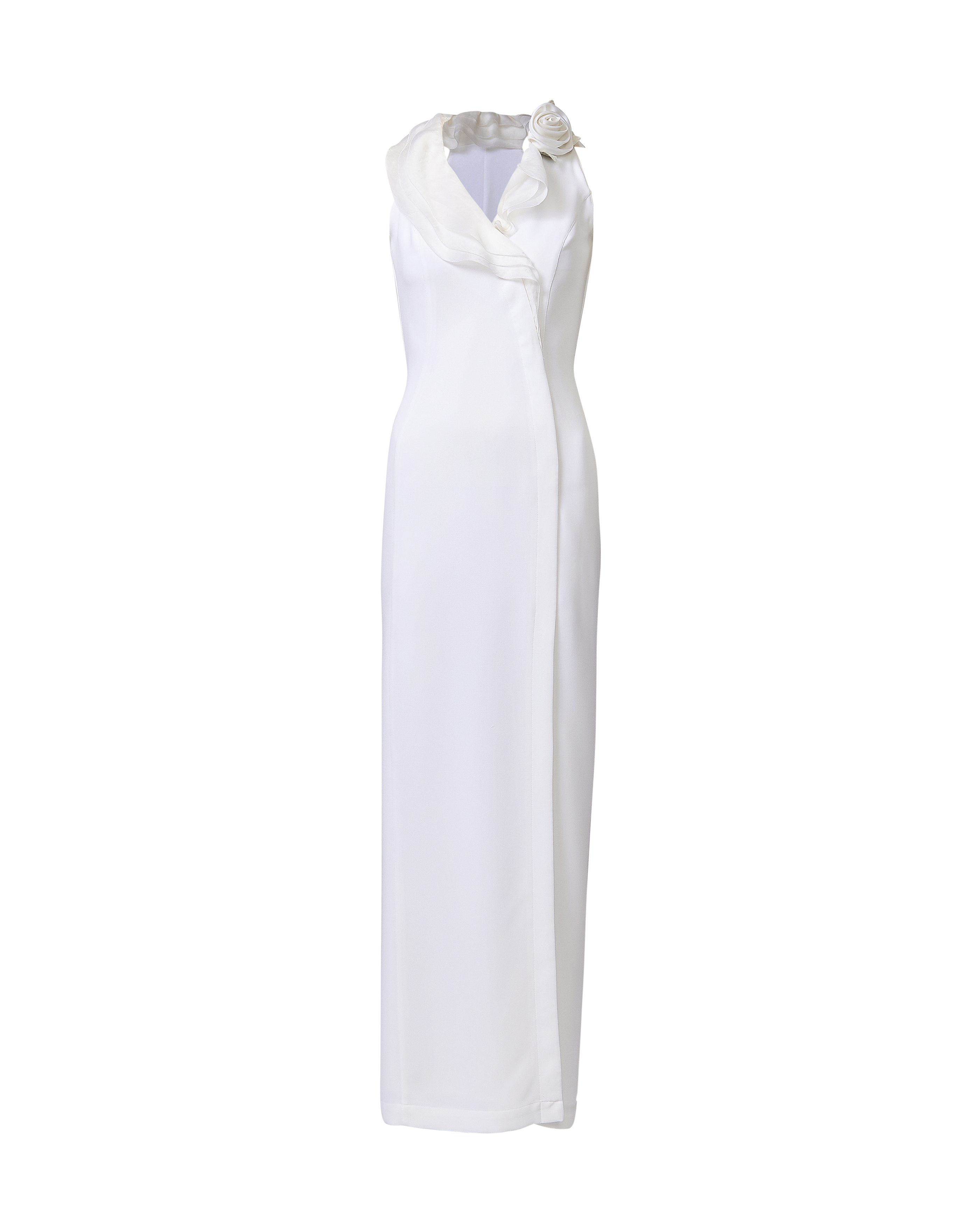 1999 White Sleeveless Midi Dress with Rosette Detail
