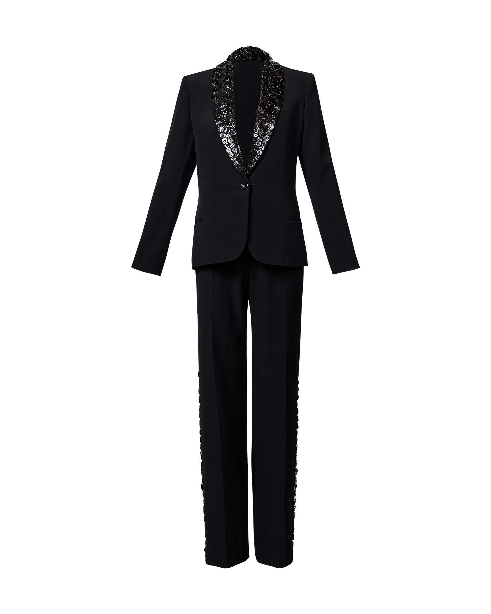 c. 1994 Black Wool Suit with Button Embellishments