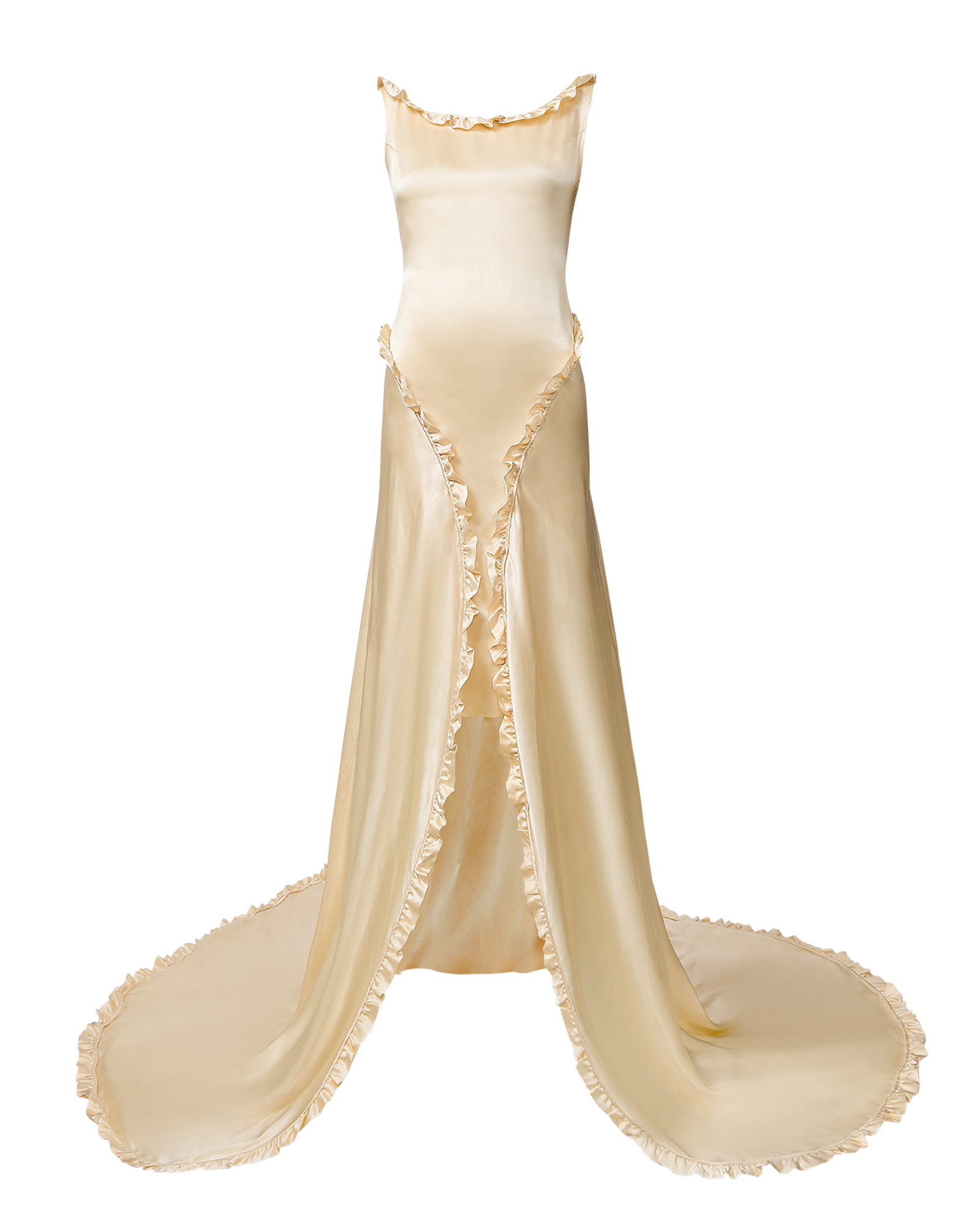 1920's Silk High-Low Ecru Gown with Moderate Train