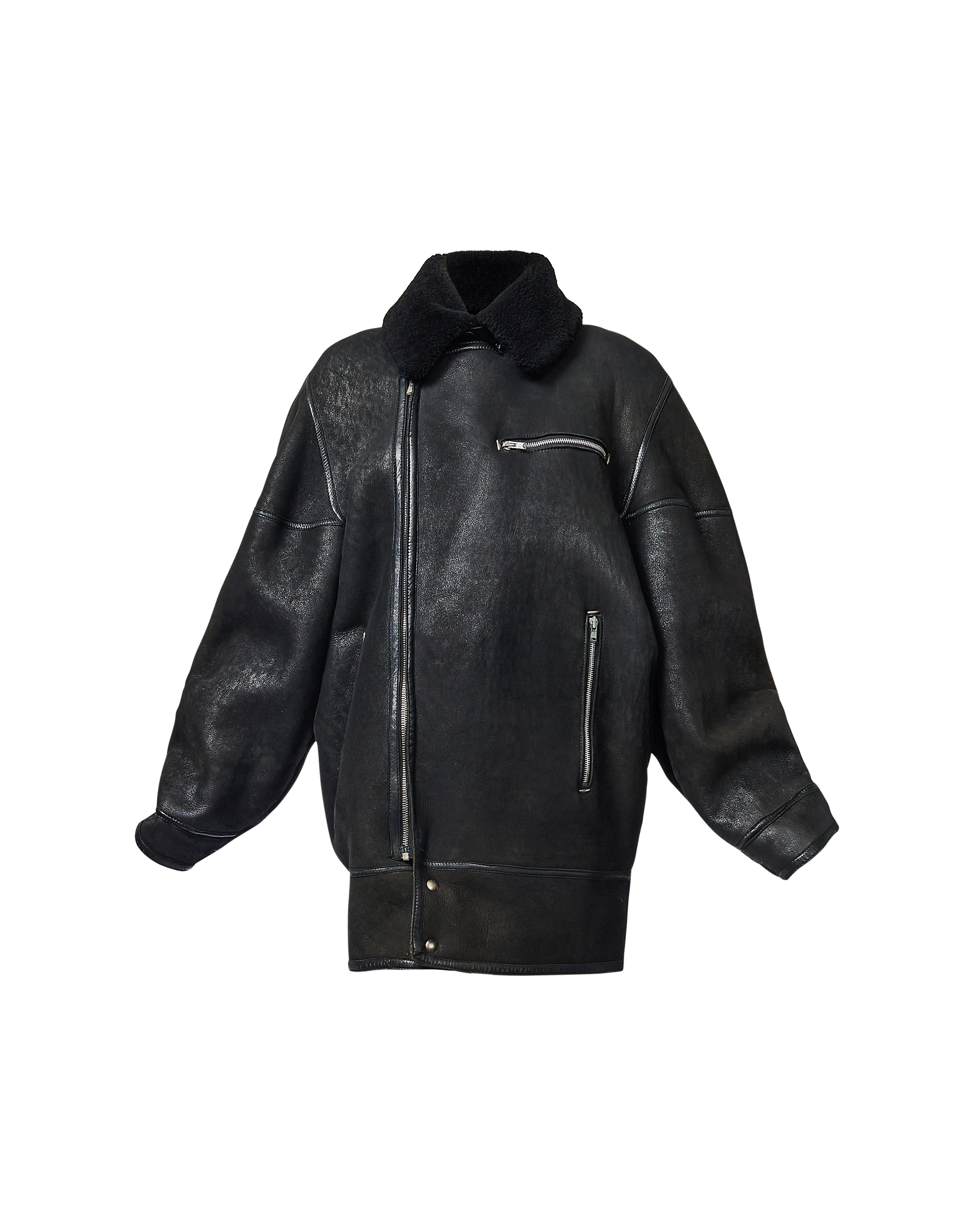 c. 1985 Black Oversized Leather Aviator Jacket