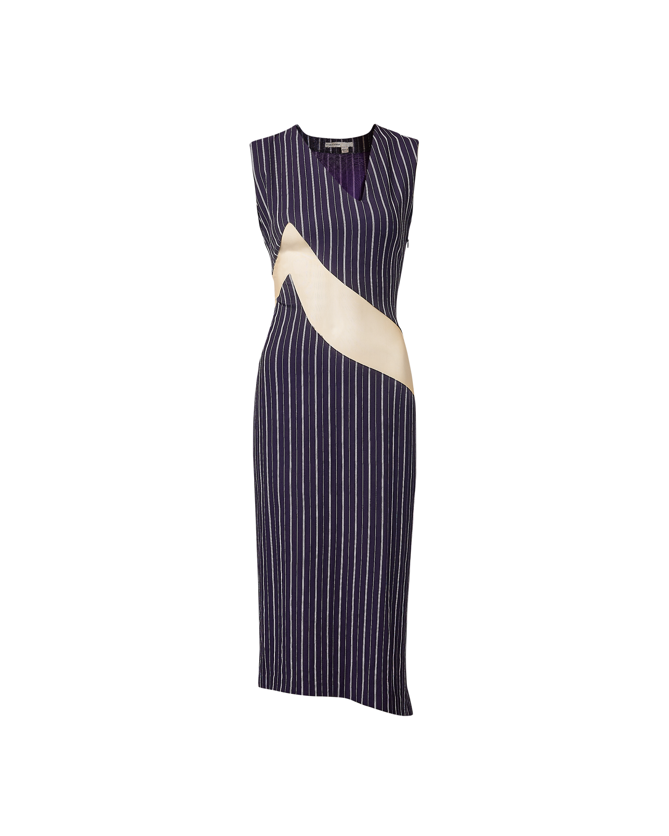 A/W 1996 Striped Dress with Asymmetrical Semi-Sheer Mesh Paneling