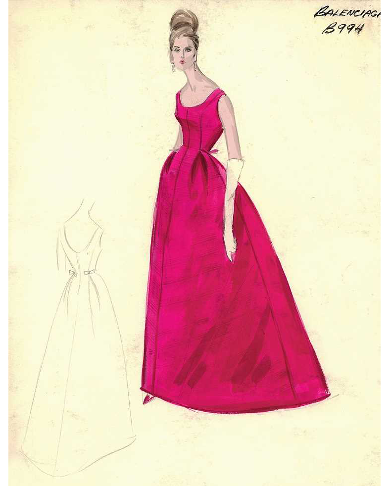 S/S 1964 Deep Rose Pink Silk Sleeveless Gown