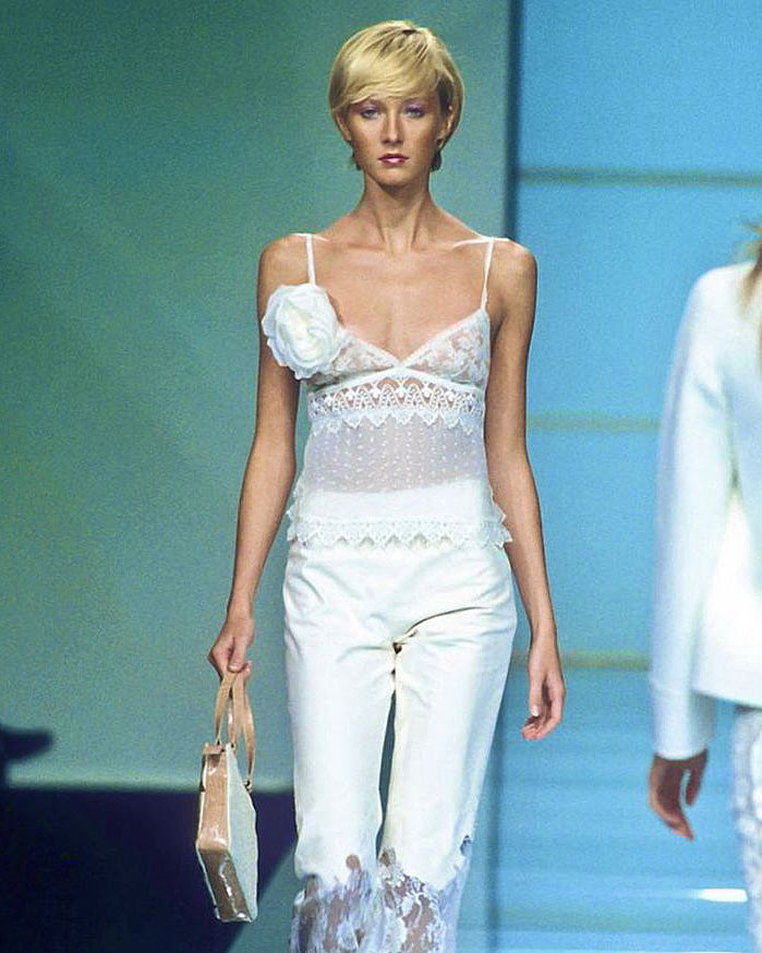 S/S 2000 Semi-Sheer White Lace and Chiffon Top