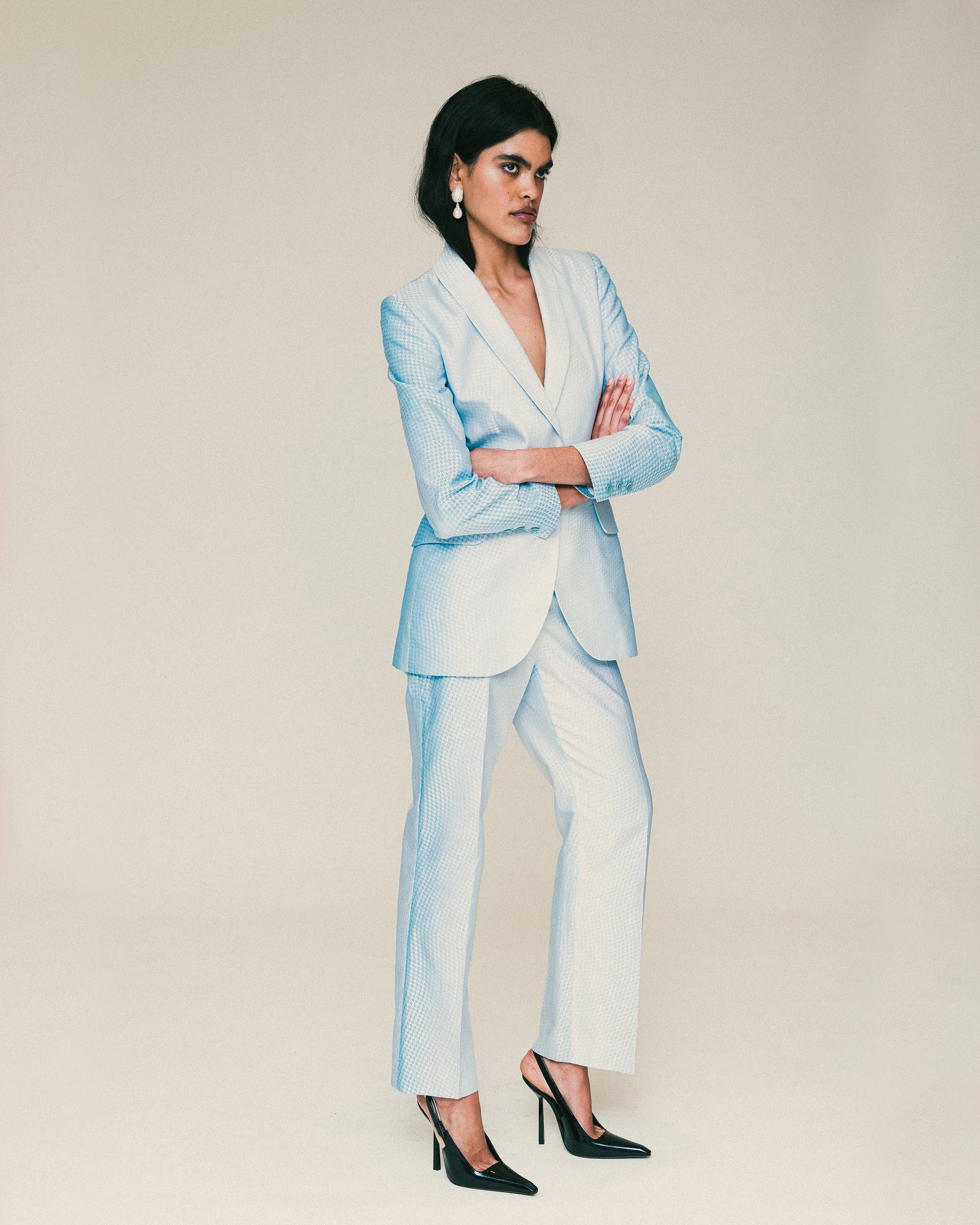 S/S 1999 Blue and White Houndstooth Gradient Pantsuit