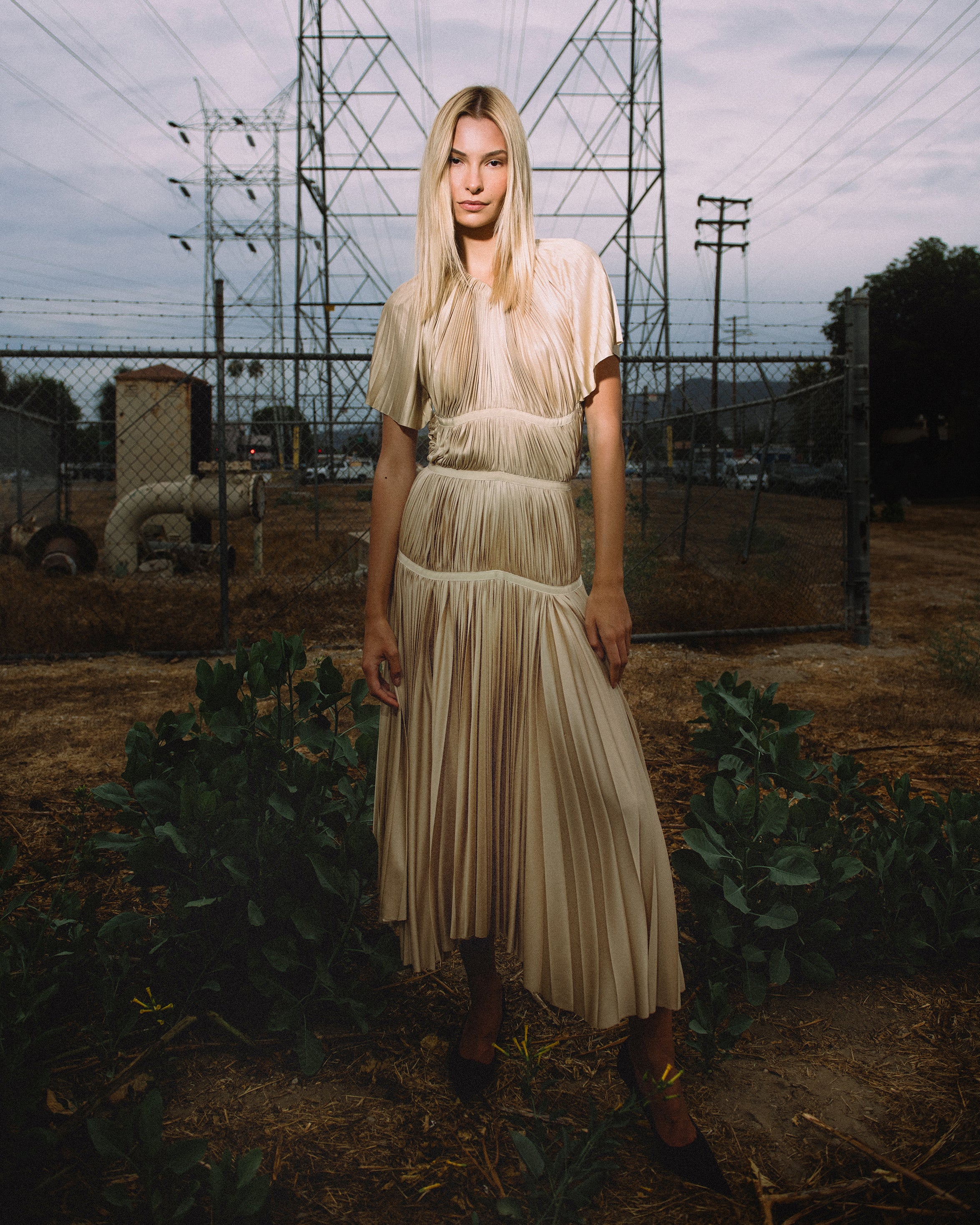 A/W 2002 Beige Short Sleeve Pleated Jersey Gown [IT 44]