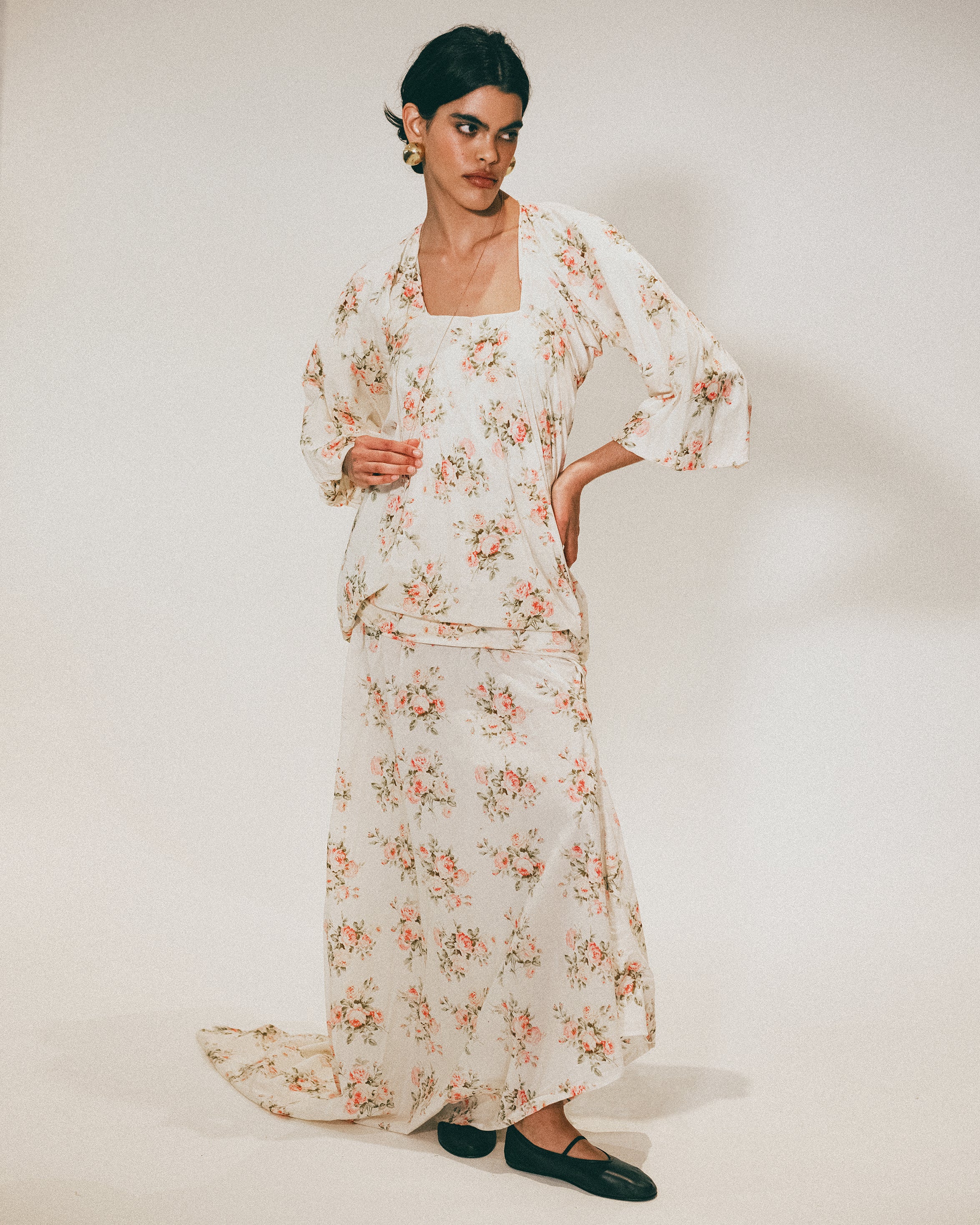 S/S 2008 Ecru Cotton Dress with Pink Floral Pattern