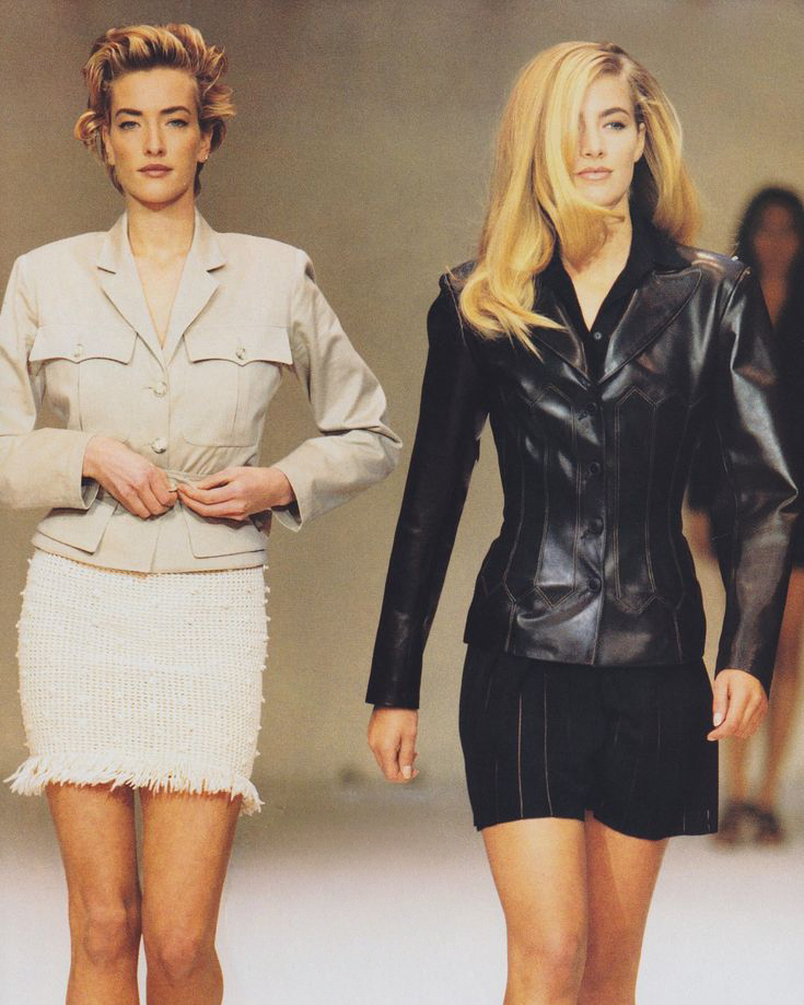 S/S 1990 Deep Green Cotton Skirt Suit Set with Contrast Stitching