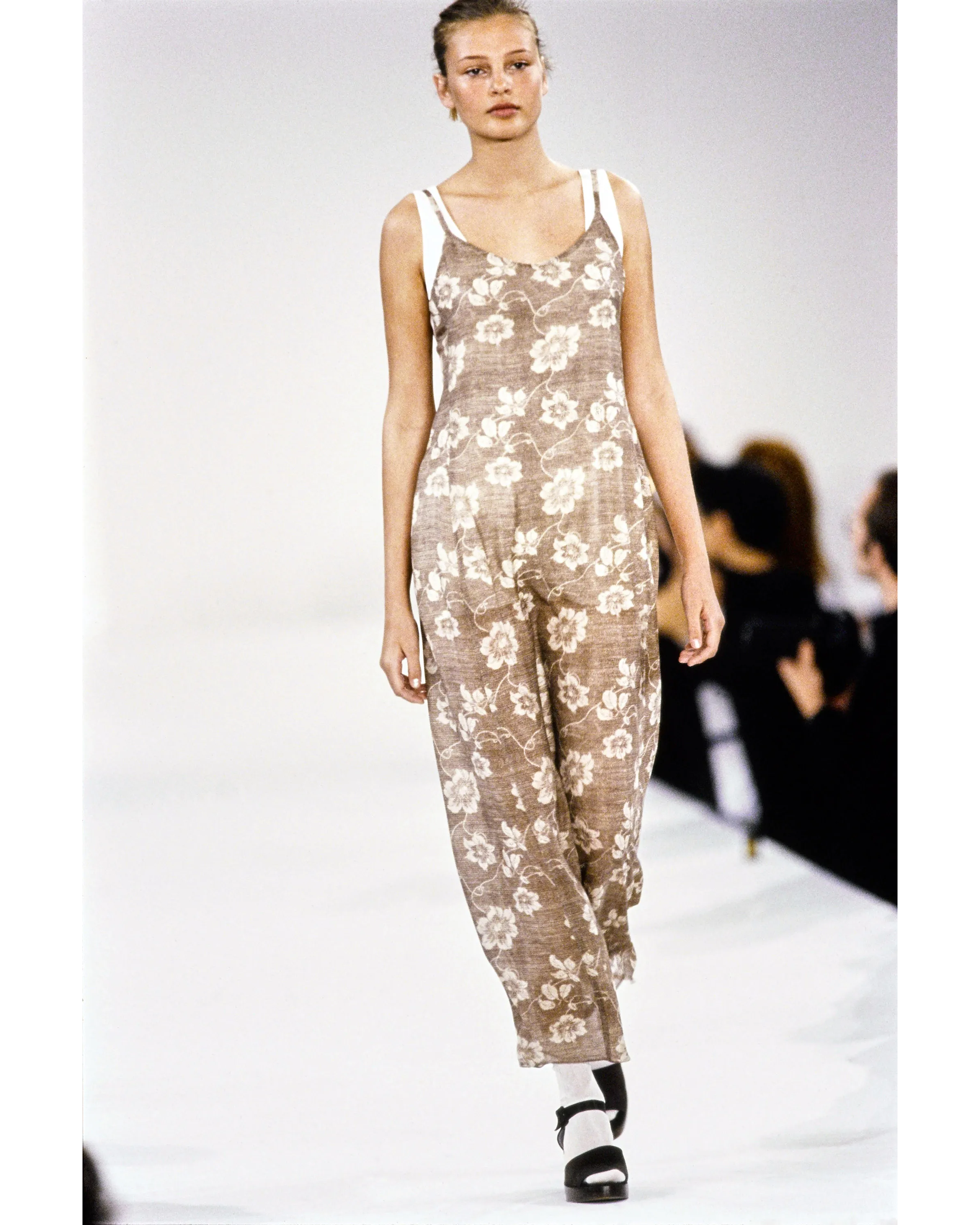 S/S 1994 Brown Floral Pattern Midi Slip Dress