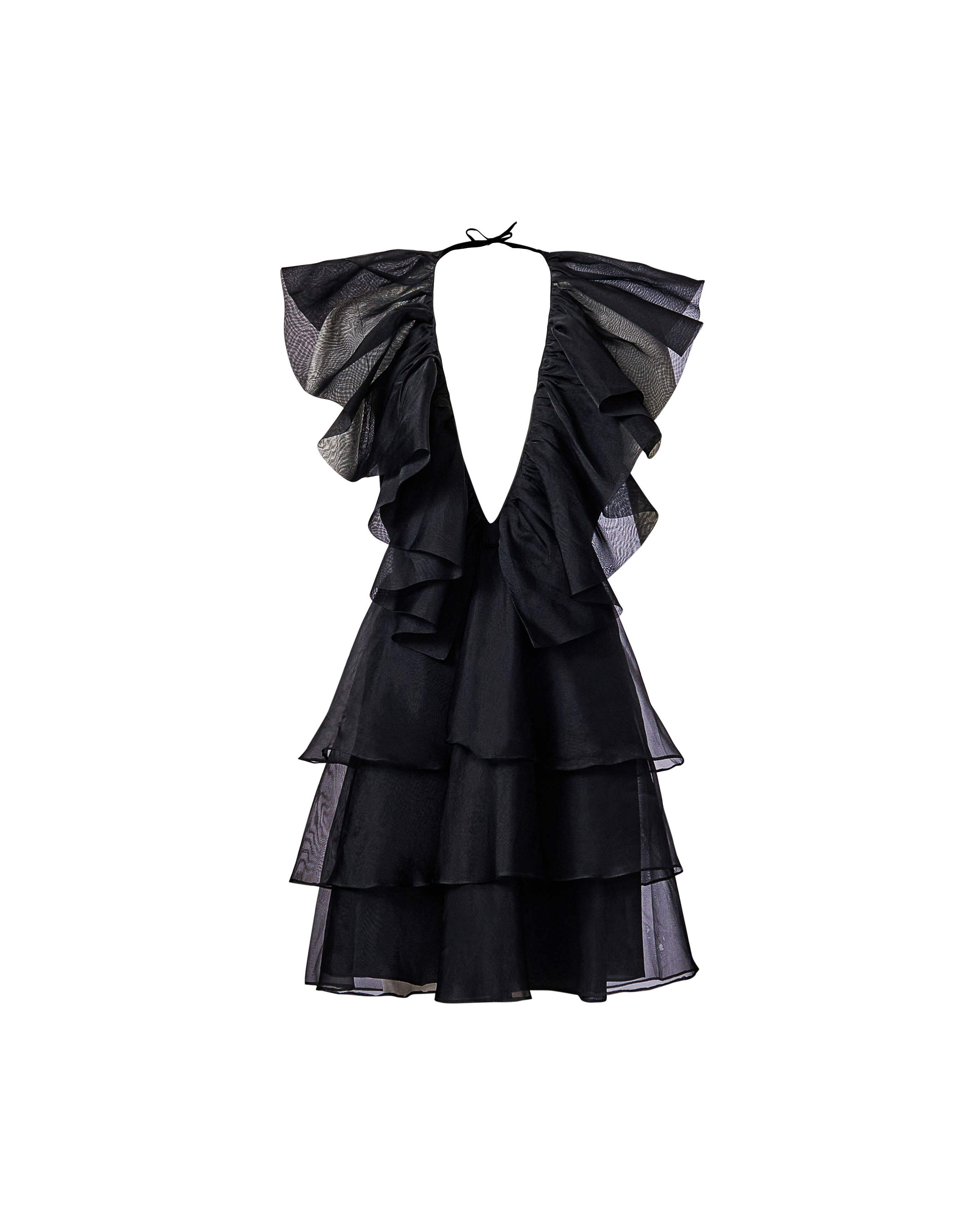 1960's Black Tiered Organza Halter Mini Dress