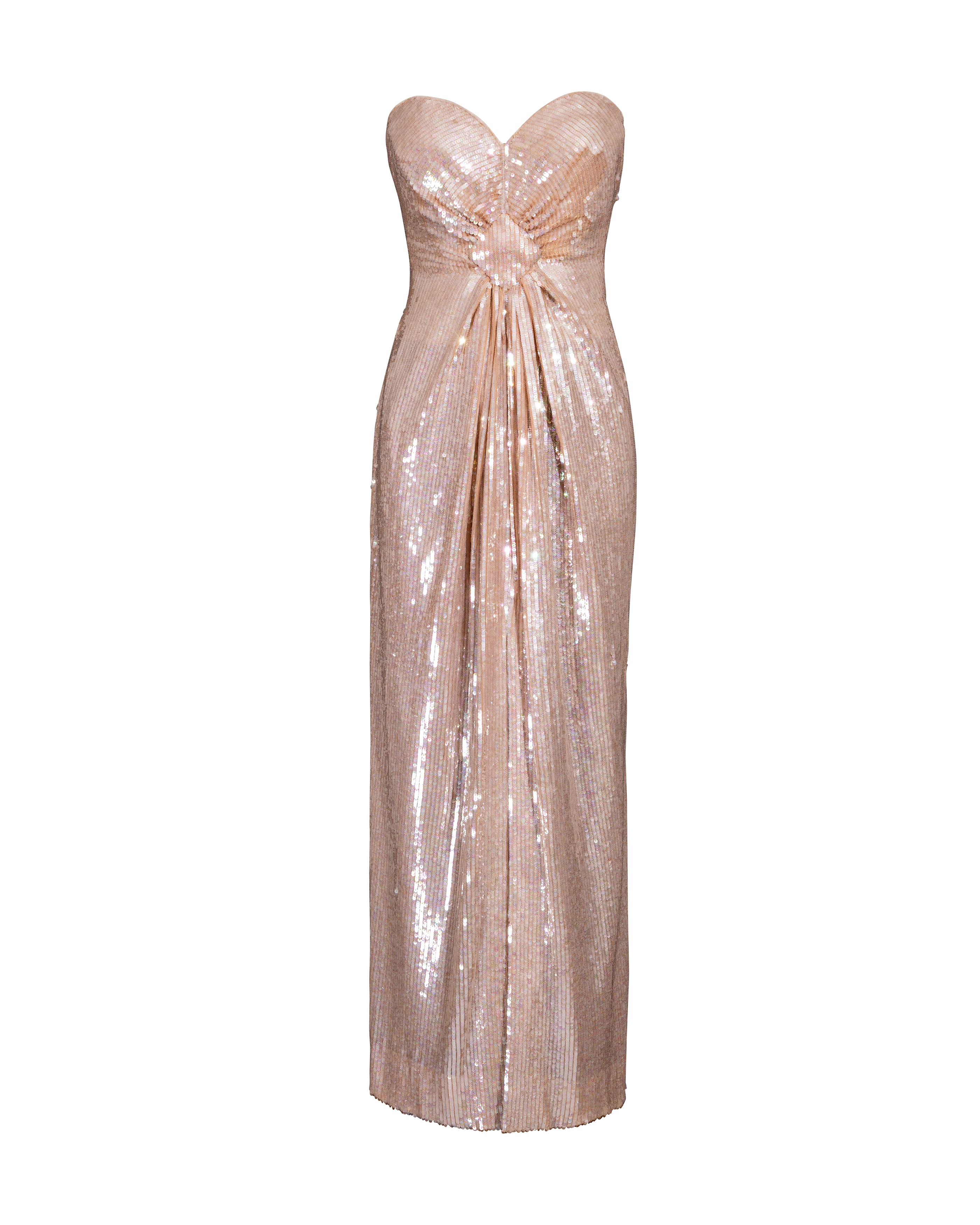 1980's Peach Strapless Sequin Gown