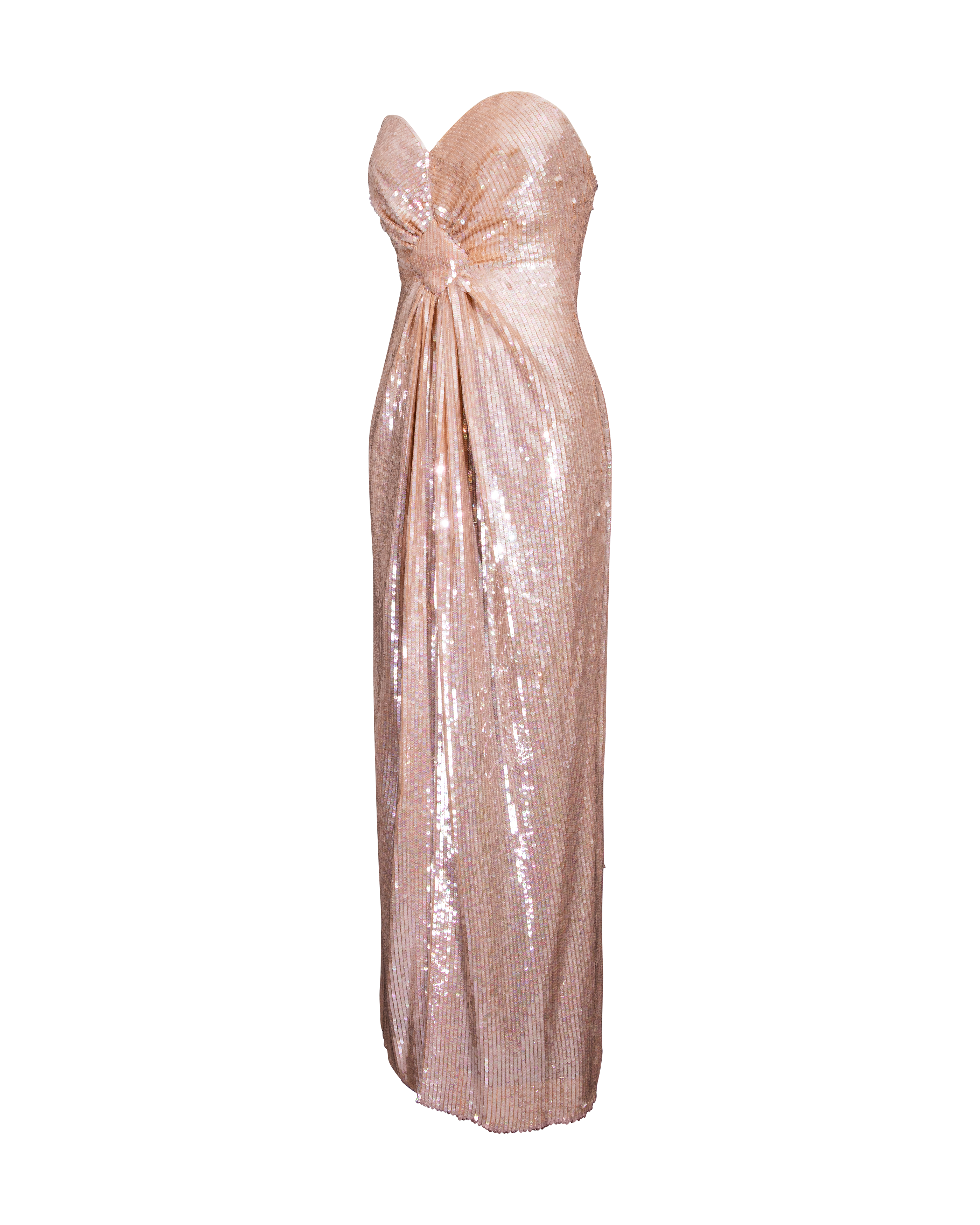 1980's Peach Strapless Sequin Gown