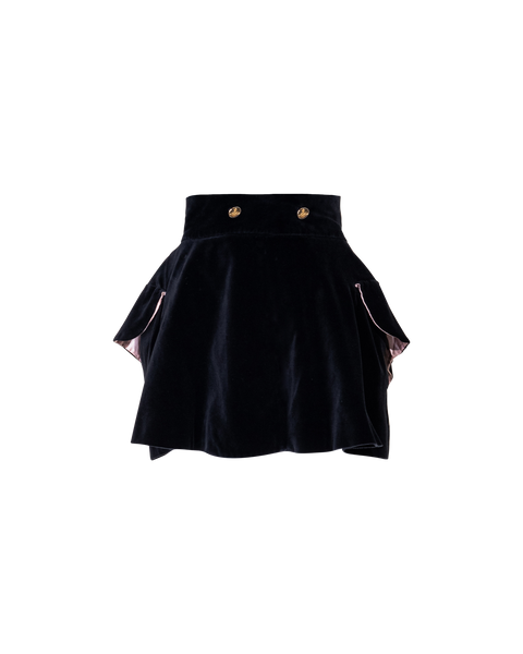 c. 1992 Black Velvet Mini Skirt with Flap Pockets
