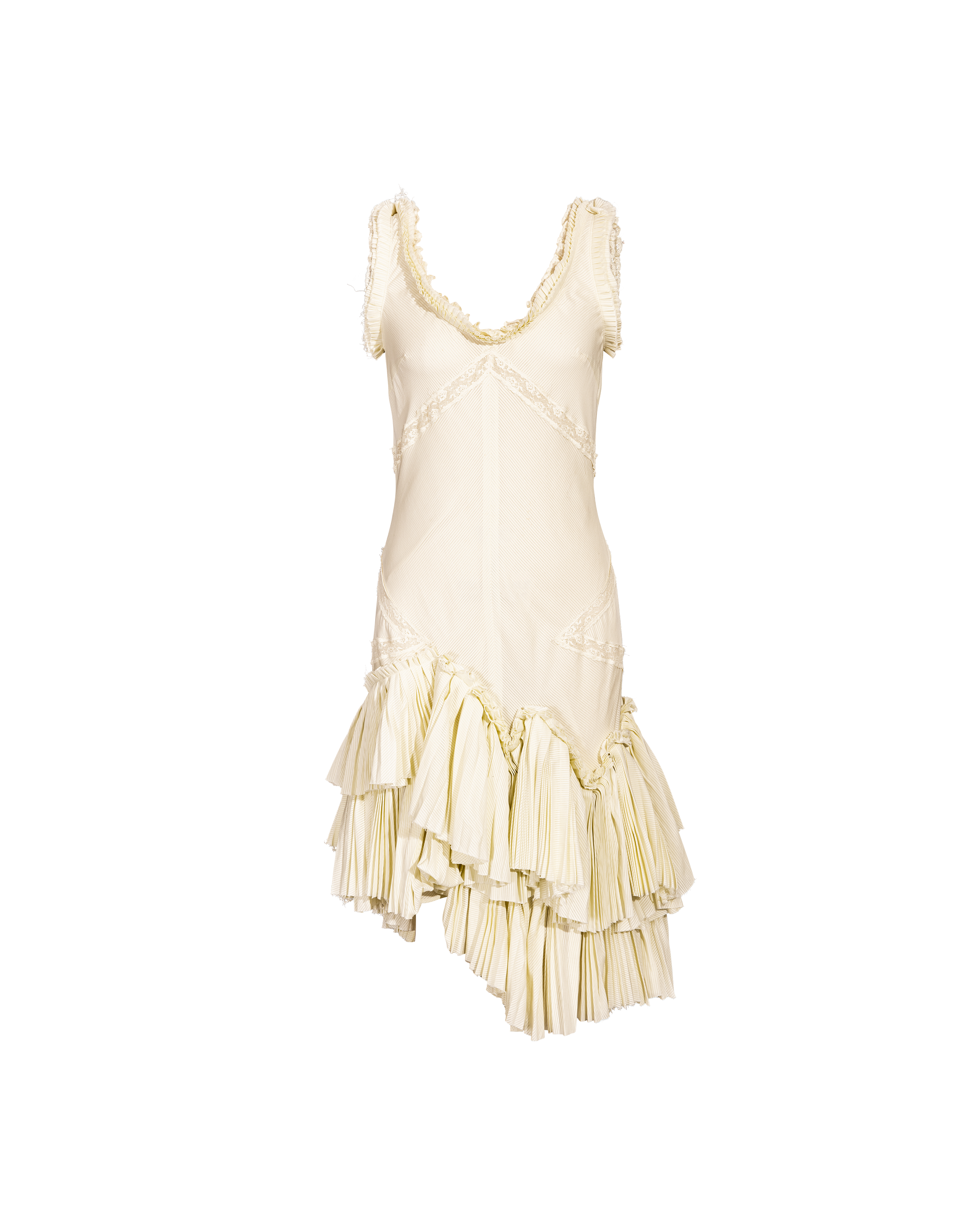 S/S 2005 Pale Yellow Pleated and Lace Cotton Dress