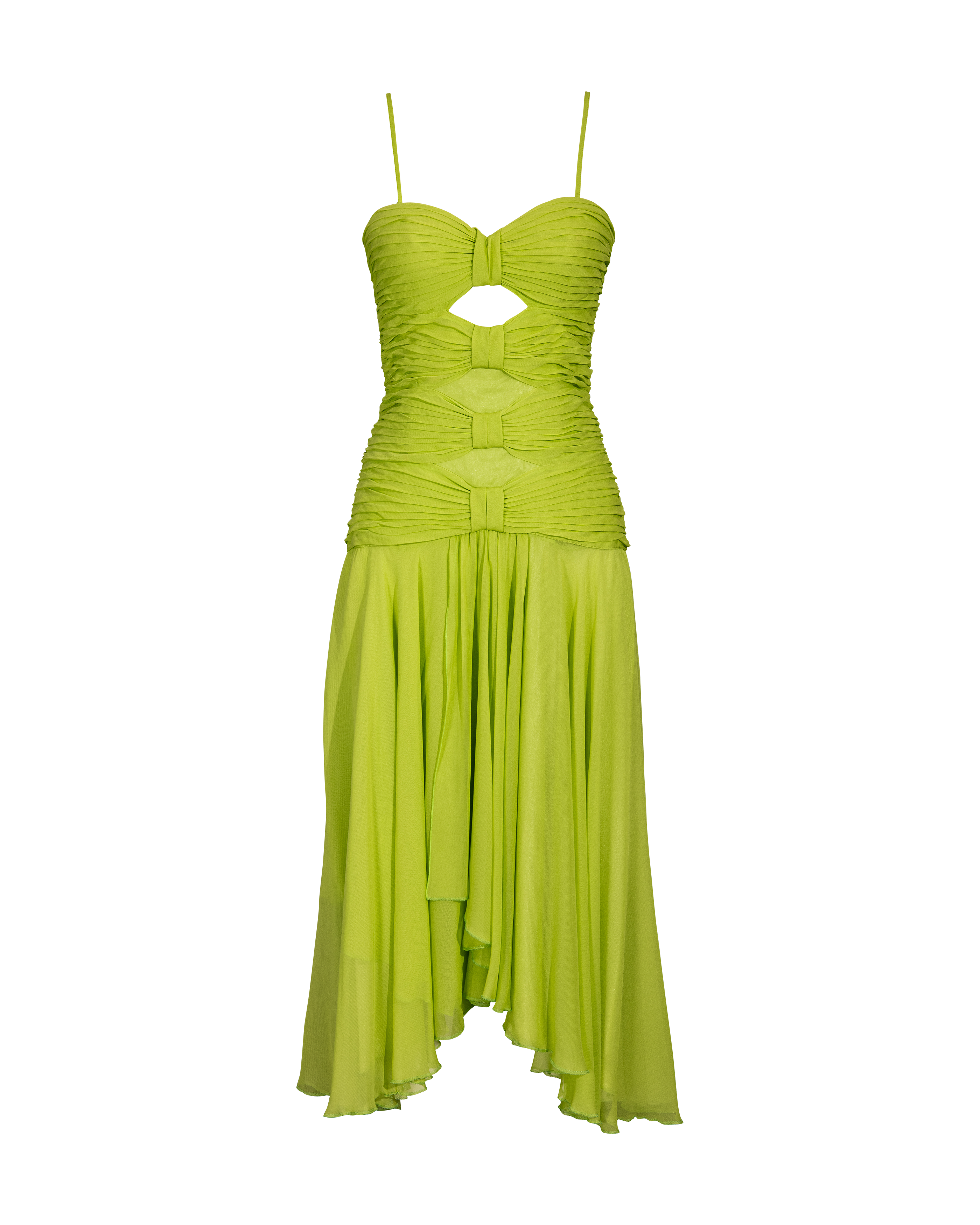 1992 Lime Green Cutout Silk Chiffon Gown